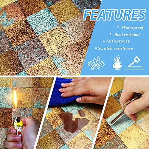 Homeymosaic 10-Sheets Peel And Stick Backsplash Metal Tile For Kitchen Bathroom Countertop Fireplace Wall Decor Square Plaid Rust Classical Retro Copper #TOP2