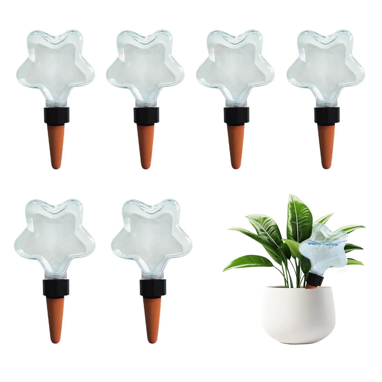Star-Shaped 7.04oz/200ml Plant Watering Globes - 6 Self Watering Globes for Outdoor ＆ Indoor Plants - Automatic,Slow,Self Watering Spikes Care of Plants Everyday