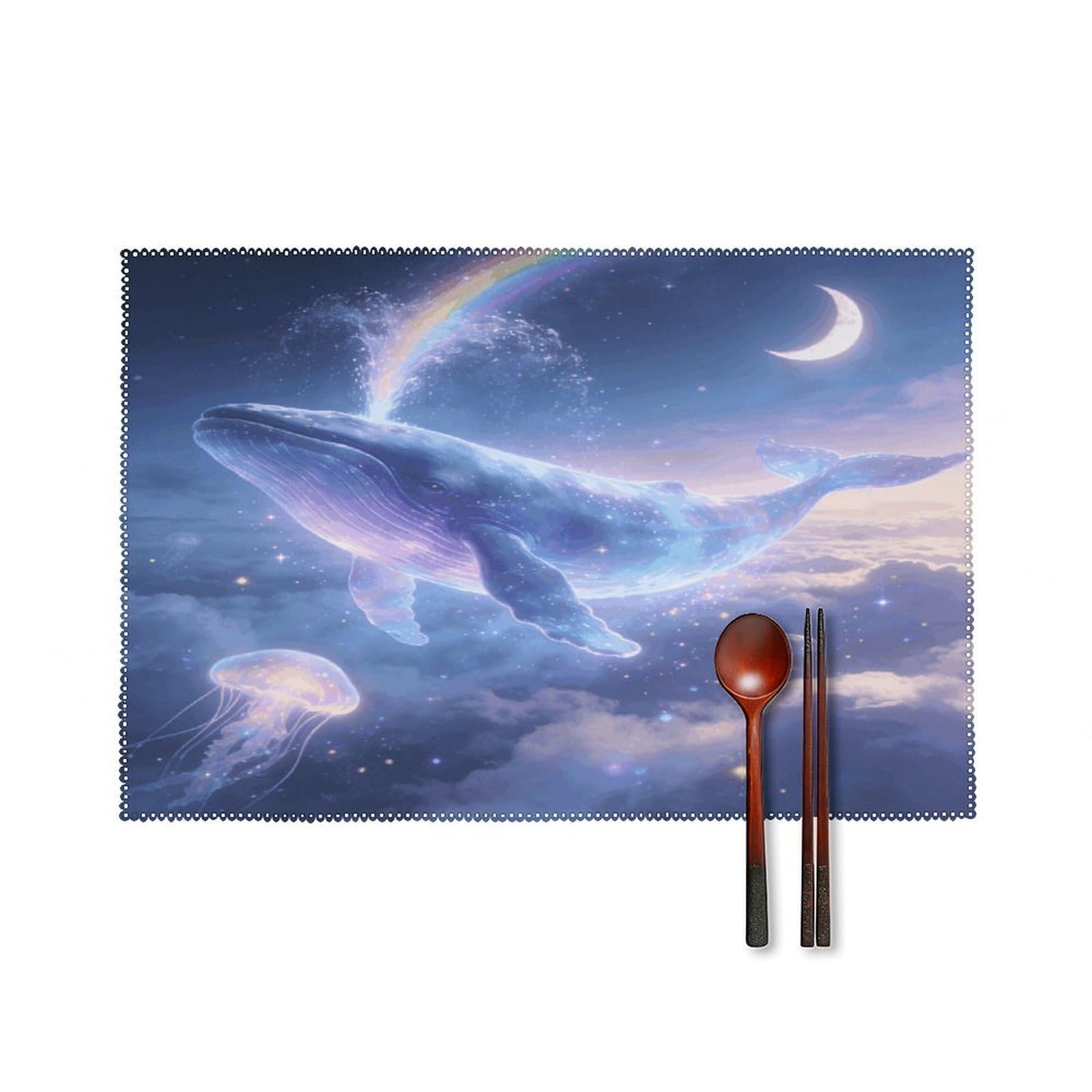 Khauerbc Style Dreams Of Whales In The Clouds Placemats Set Of 6,Decorating The Dining Table，Canvas Washable Table Mats，Wipe Clean Anti Slip Dining Table Place Mats For Party Kitchen Dining Decoration
