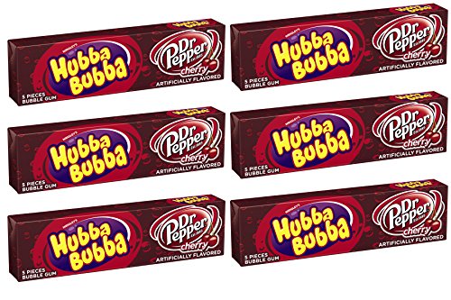 Hubba Bubba Dr. Pepper Cherry Bubble Gum, 5-Piece Packs, (Pack of 6)