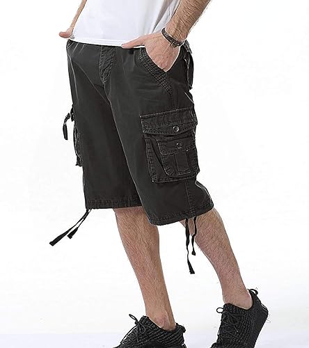 Miniatura 3 de Pantalones cortos cargo de camuflaje para hombre de ajuste relajado con múltiples bolsillos de algodón