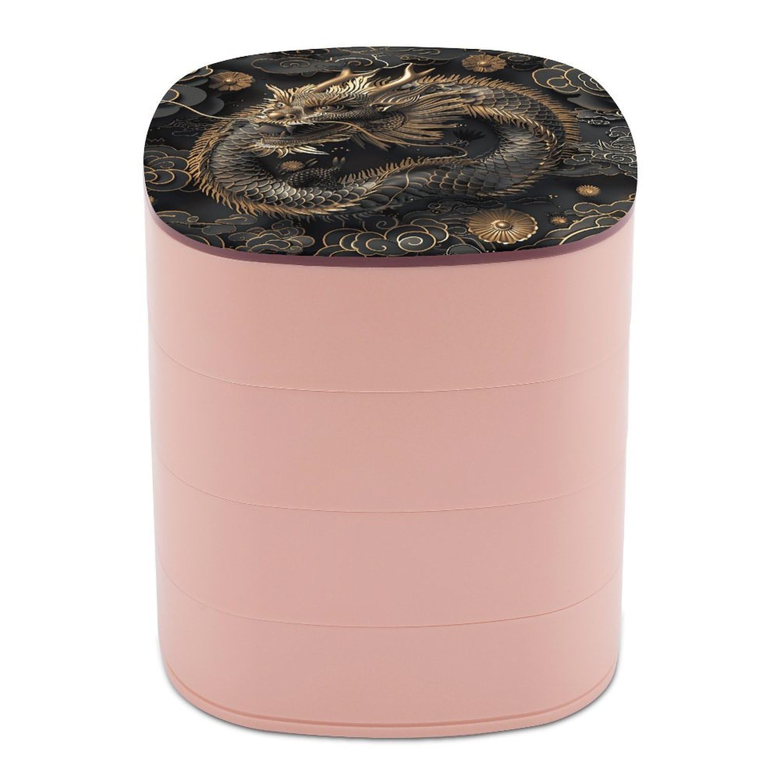 VstaDank Chinese Dragon Style Jewelry Case Women Portable Travel Jewelry Box Rotating Jewelry Organizer with Mirror Multi-Layer Necklace Ring Earring Storage Box for Bracelets Rings