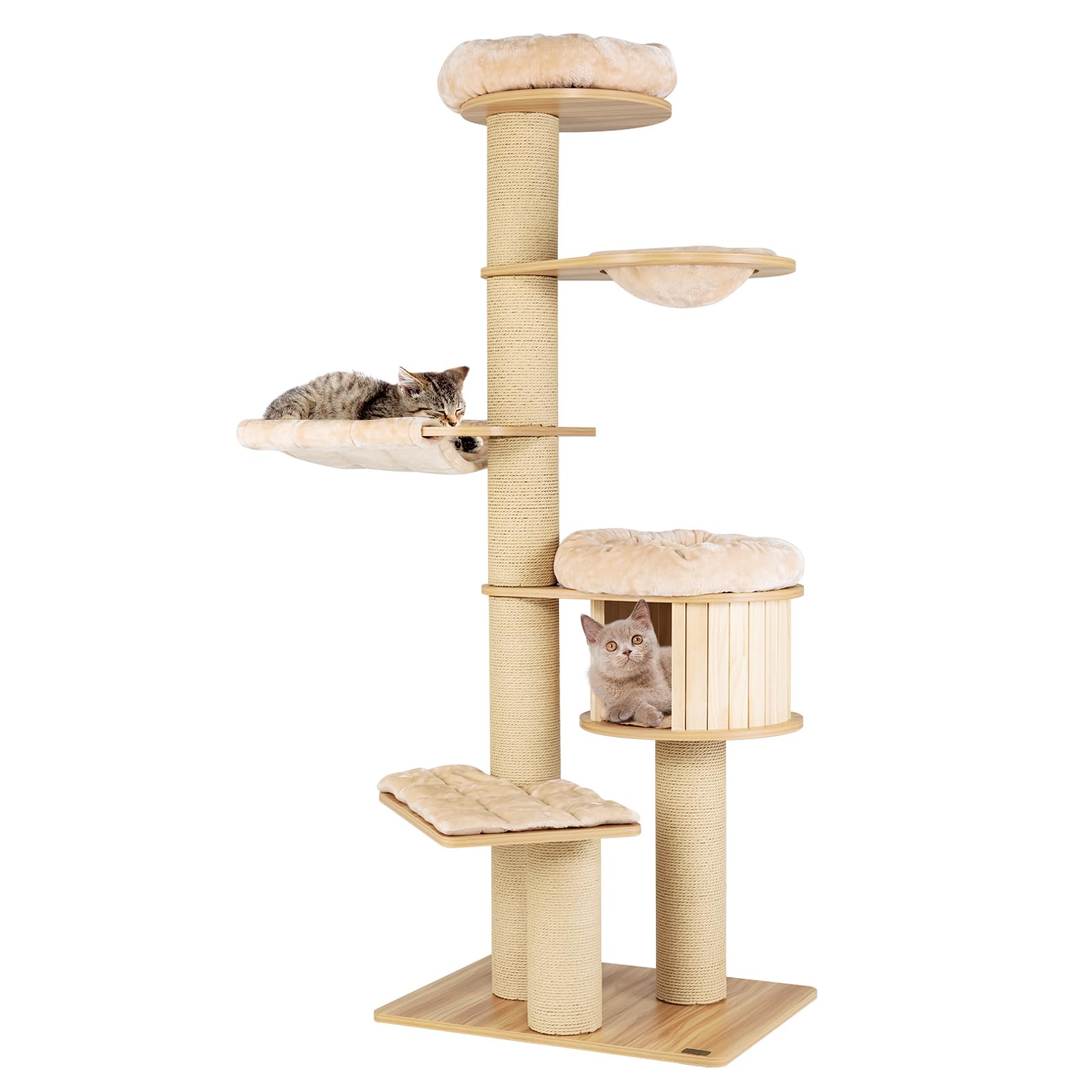 PETSITE 75 Inches Tall Cat Tree for Indoor Cats, Large Cat Tree Tower with Scratching Posts, Cat Condo, Hammock and Basket, Multi-Level Modern Cat Tree for Large Cats 20 lbs Heavy Duty