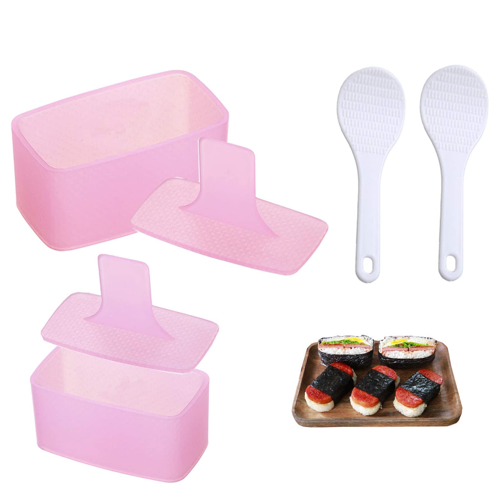 Musubi Maker Press Mold, BPA Free Sushi Making Kit Onigiri Mould with Small Rice Paddle, Non Stick Musubi Mold Hawaiian Musubi Maker for Home Kitchen Restaurant (2 Pack)