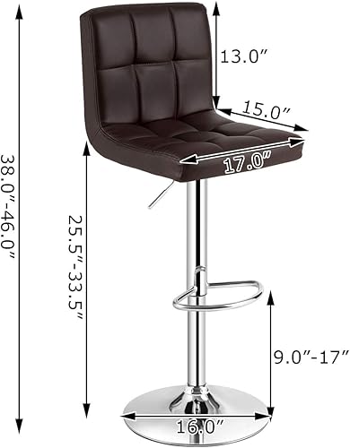 Miniatura 10 de COSTWAY Taburete de bar, moderno taburete giratorio de piel sintética de altura ajustable con respaldo, silla cuadrada de altura de mostrador sin