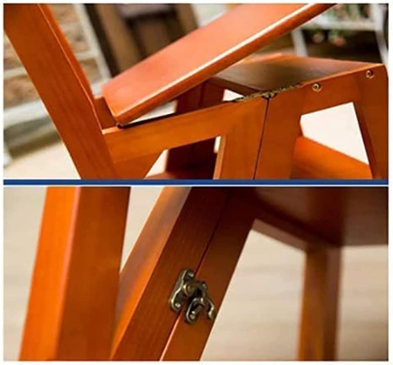 3 Step Ladder Stool Multi-Function Folding Stair Chair Dual-Use Step Stool Home Solid Wood Ladder Folding (Natural)