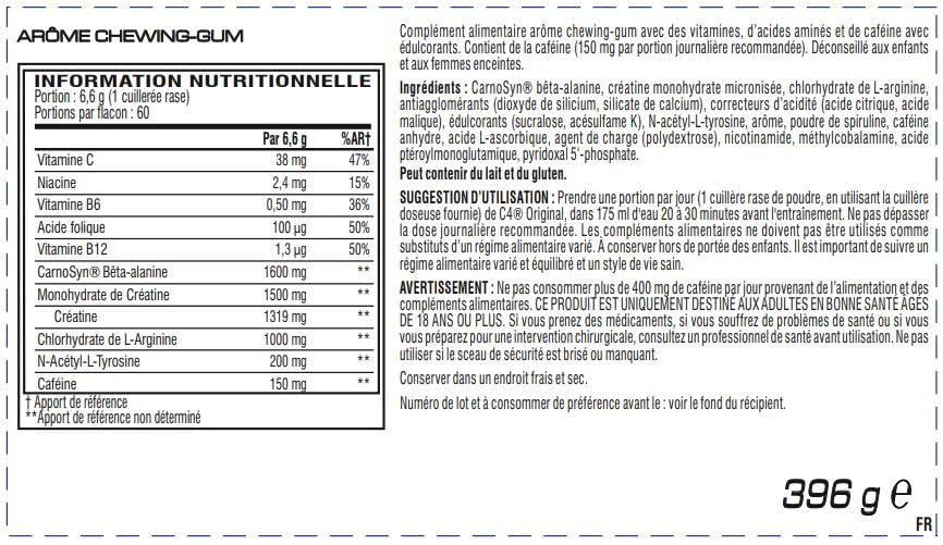 Cellucor C4 Original Pre Workout Powder, Bubblegum, 60 portions | Boisson énergétique en poudre sans sucre avec 150mg de caféine, 1500mg de créatine monohydrate, 1600mg de bêta-alanine. – Image 7