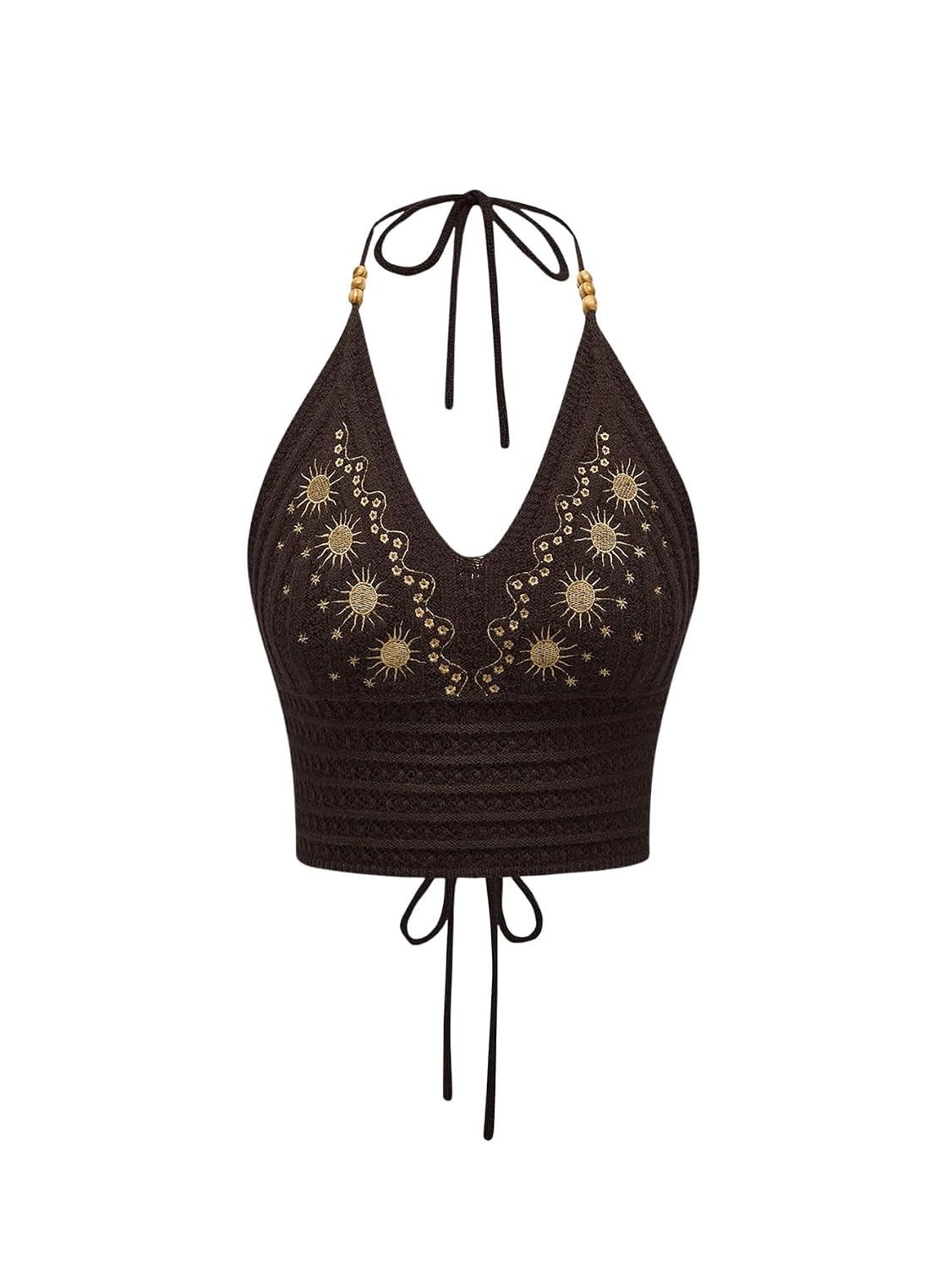 SHENHE Women's Open Back Knitted Halter Crop Top Tie Backless Embroidered Hippie Top - Review, Price and Buying Guide
