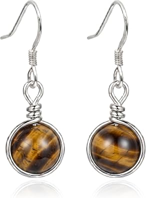 Tiger Eye Drop Earrings, Sterling Silver Filled, June Birthstone