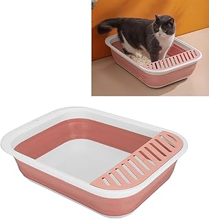 Caixa de areia dobrável para gatos BEIJIALY, bandeja de areia aberta para gatinhos, bandeja semifechada para gatinhos à prova de respingos, toalete dobrável para gatos domésticos pequenos(Rosa)