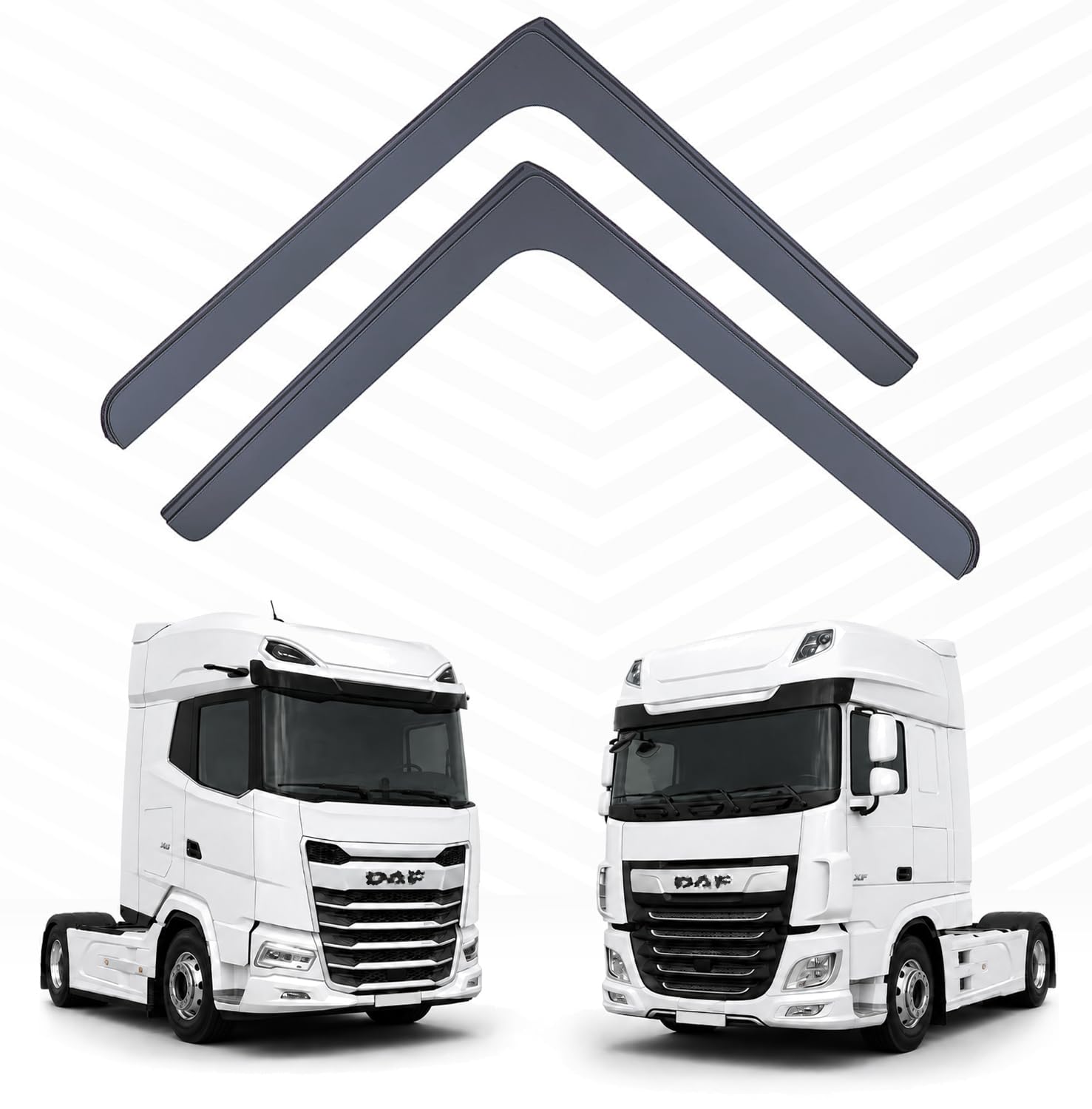 Deflectores Compatibles con DAF XF, XG, XG+ (Nueva Generación) 2022+ Vidrio Acrílico Duradero - Derivabrisas Delanteros Ahumados para Ventanillas - Instalación Interior