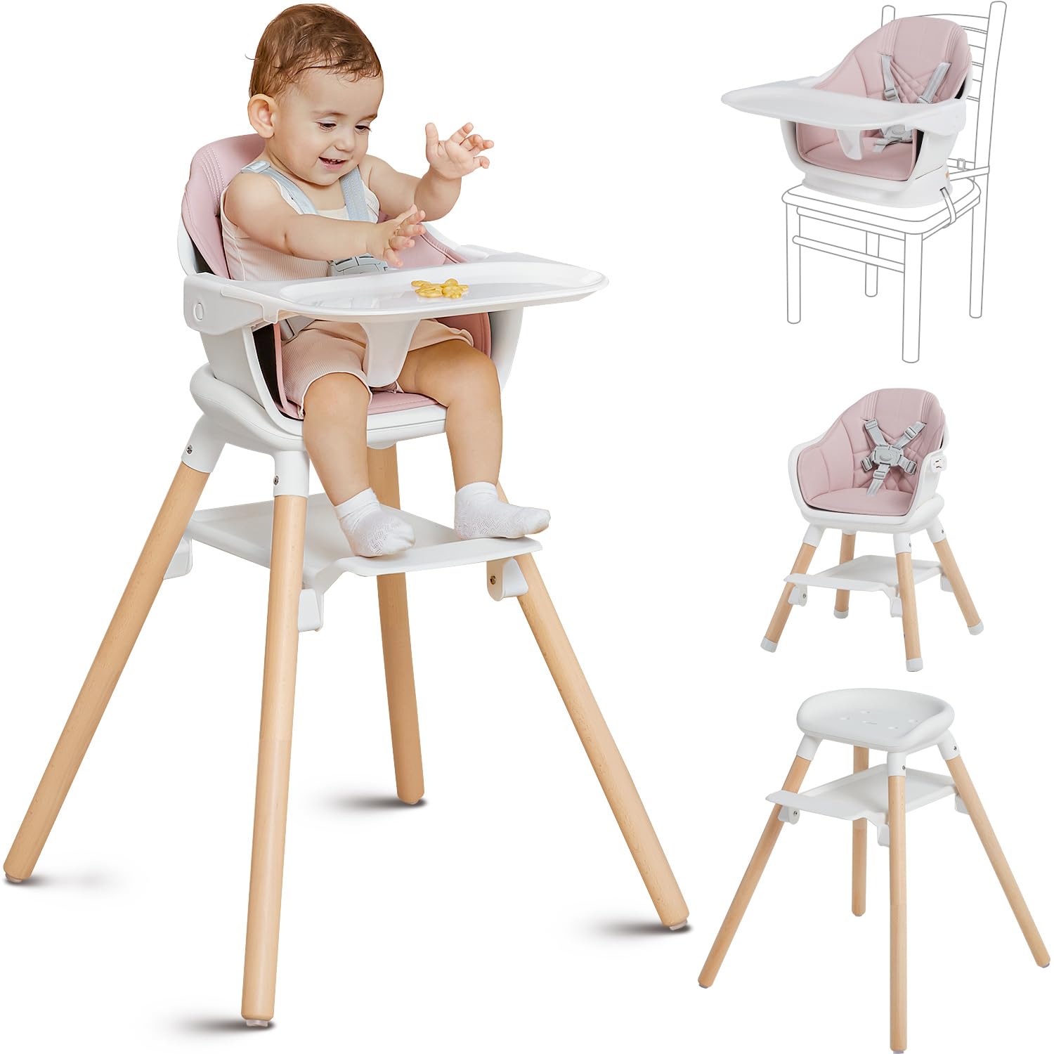Wooden Baby High Chair, 11 in 1 Convertible Chair for High Chair