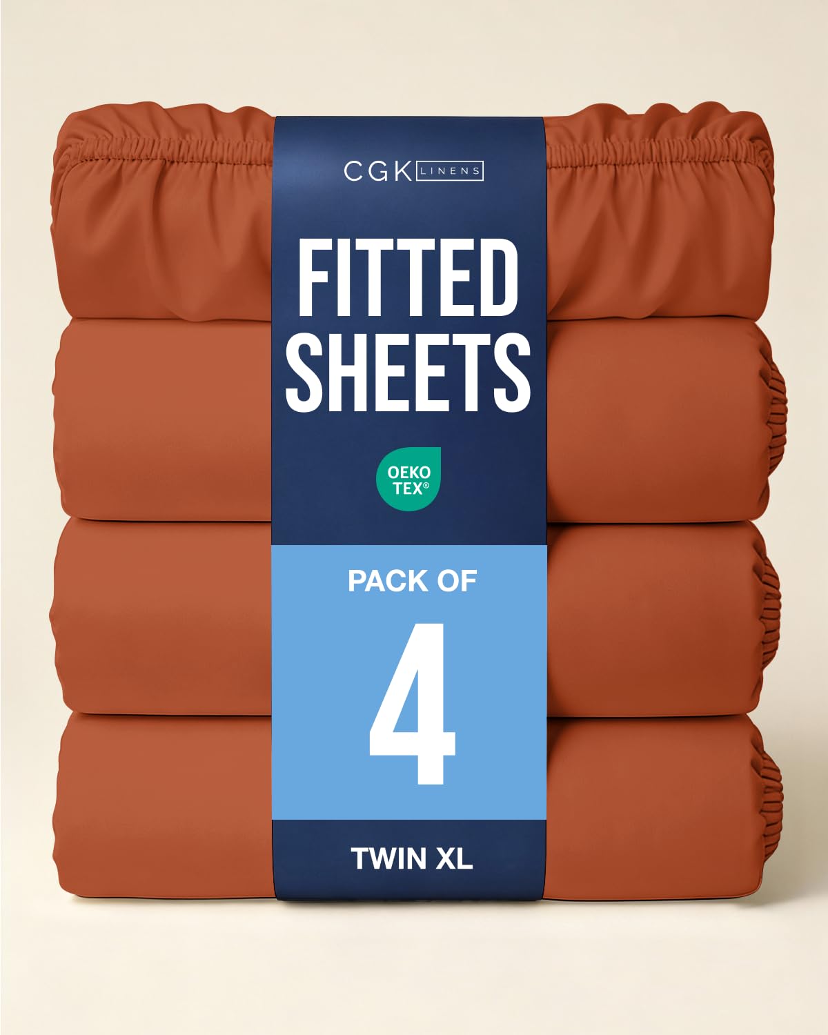 Twin XL Fitted Sheet - Pack of 4 College Dorm Essentials - Terracotta