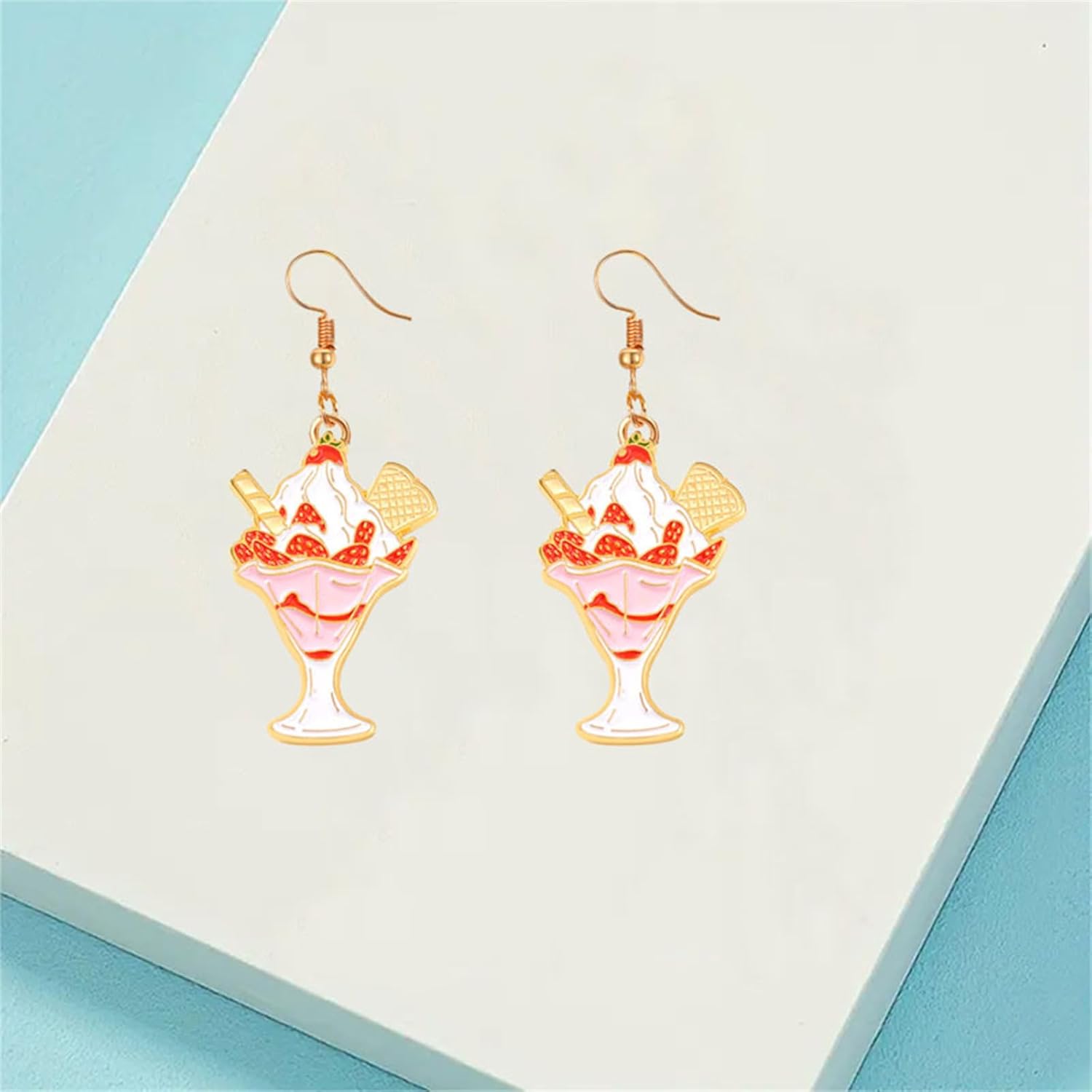Ice Cream Earrings for Women Cute Funny Gold Plated Enamel Cherry Chocolate Dessert Food Ice Cream Dangle Drop Weird Earrings Ice Cream Lover Jewelry - Image 6