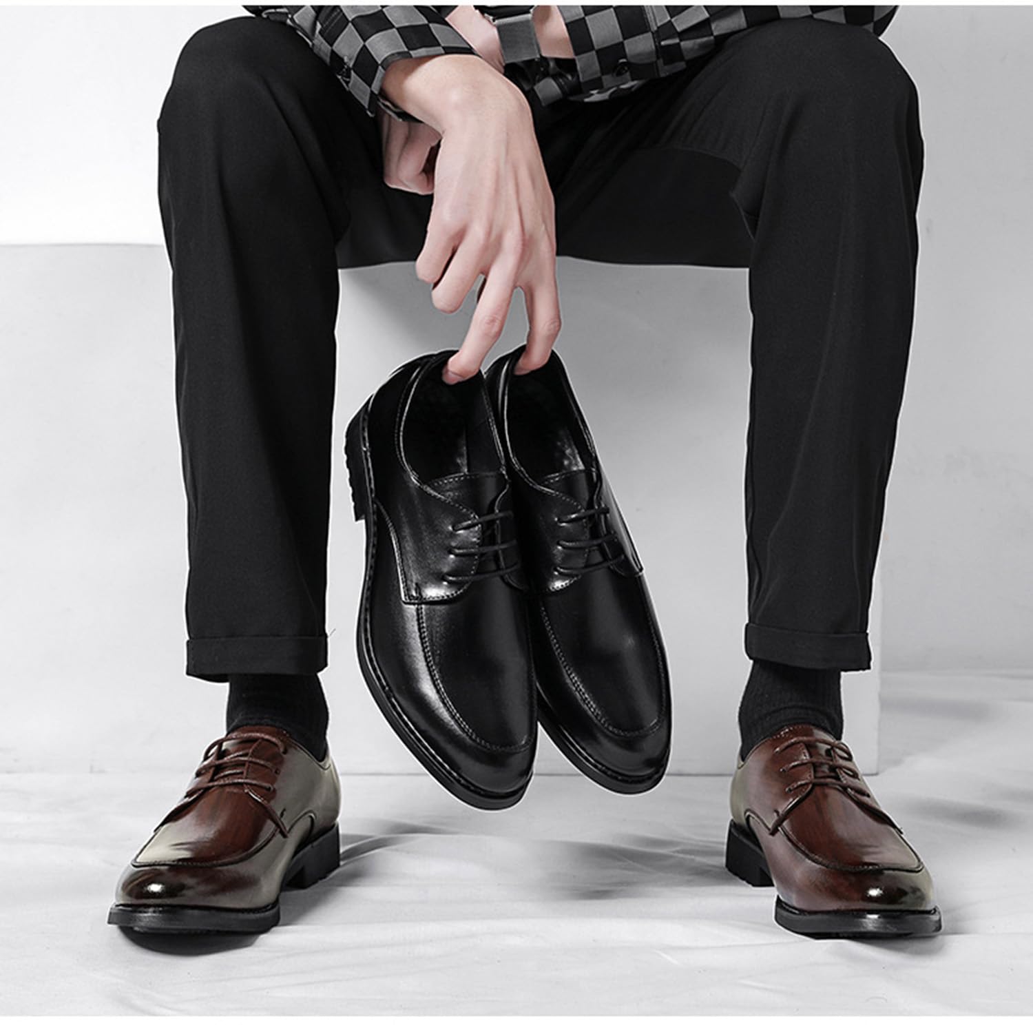 Scarpe Oxford da Uomo Stringate Derby Scarpe Classiche da Cerimonia Business Eleganti da Uomo