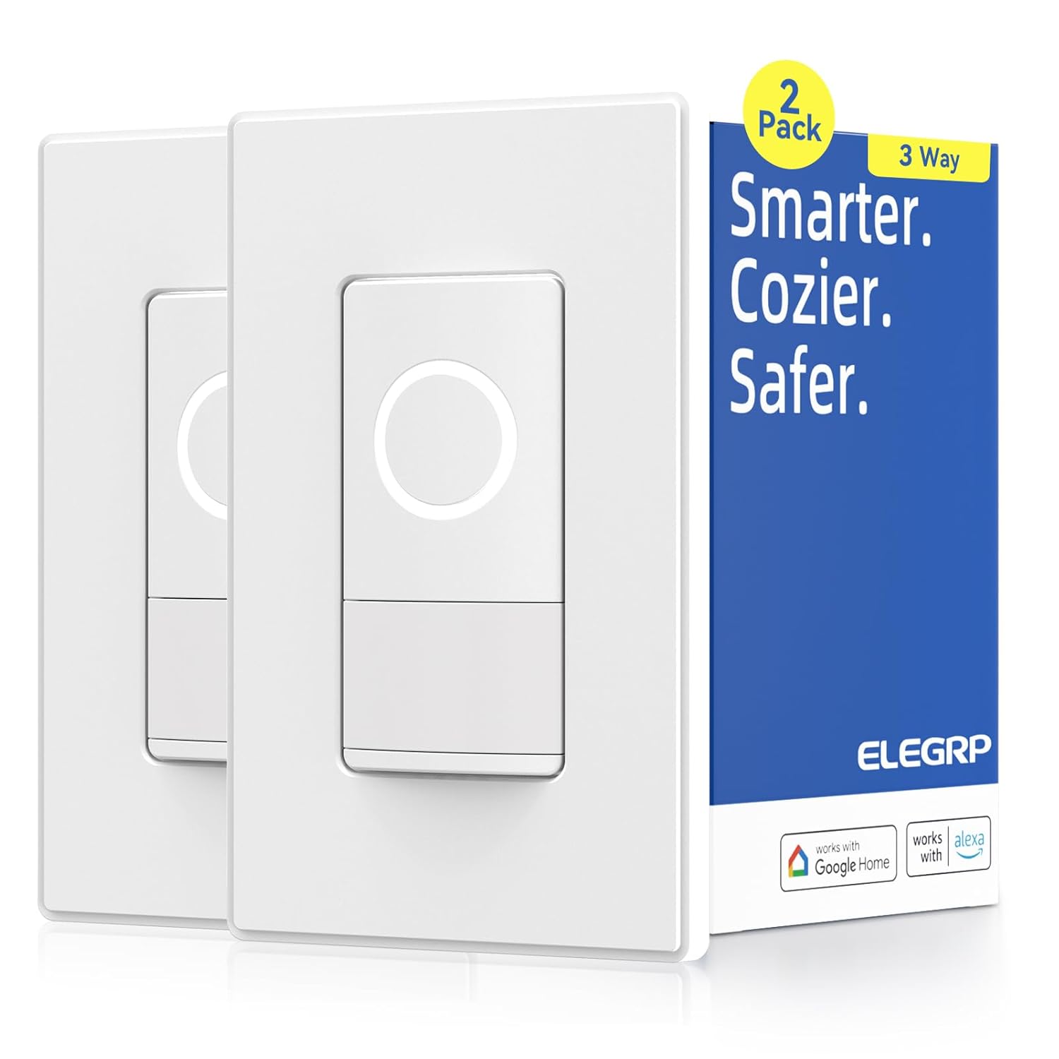 ELEGRP Smart Motion Sensor Switch, 2.4GHz Wi-Fi 3 Way Light Switch Compatible with Alexa & Google Assistant, APP Remote Control, Neutral Wire Required, UL Certified, No Hub Required (White, 2 Pack) ELEGRP Smart Motion Sensor Switch, 2.4GHz Wi-Fi 3 Way Light Switch Compatible with Alexa & Google Assistant, APP Remote Control, Neutral Wire Required, UL Certified, No Hub Required (White, 2 Pack)