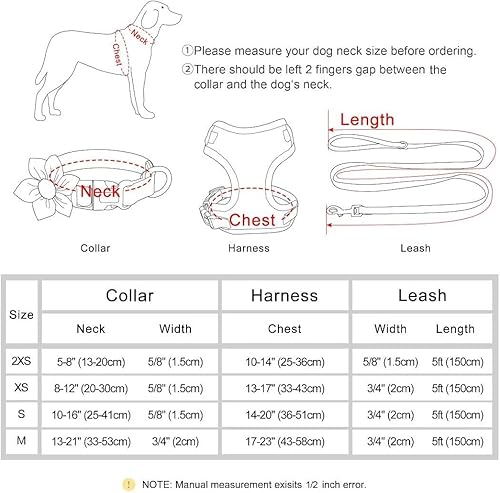 Miniatura 2 de Beirui Lindo juego de collares, arneses y correas para perro hembra, juego de collar y correa ajustable con flor, arnés de malla suave para
