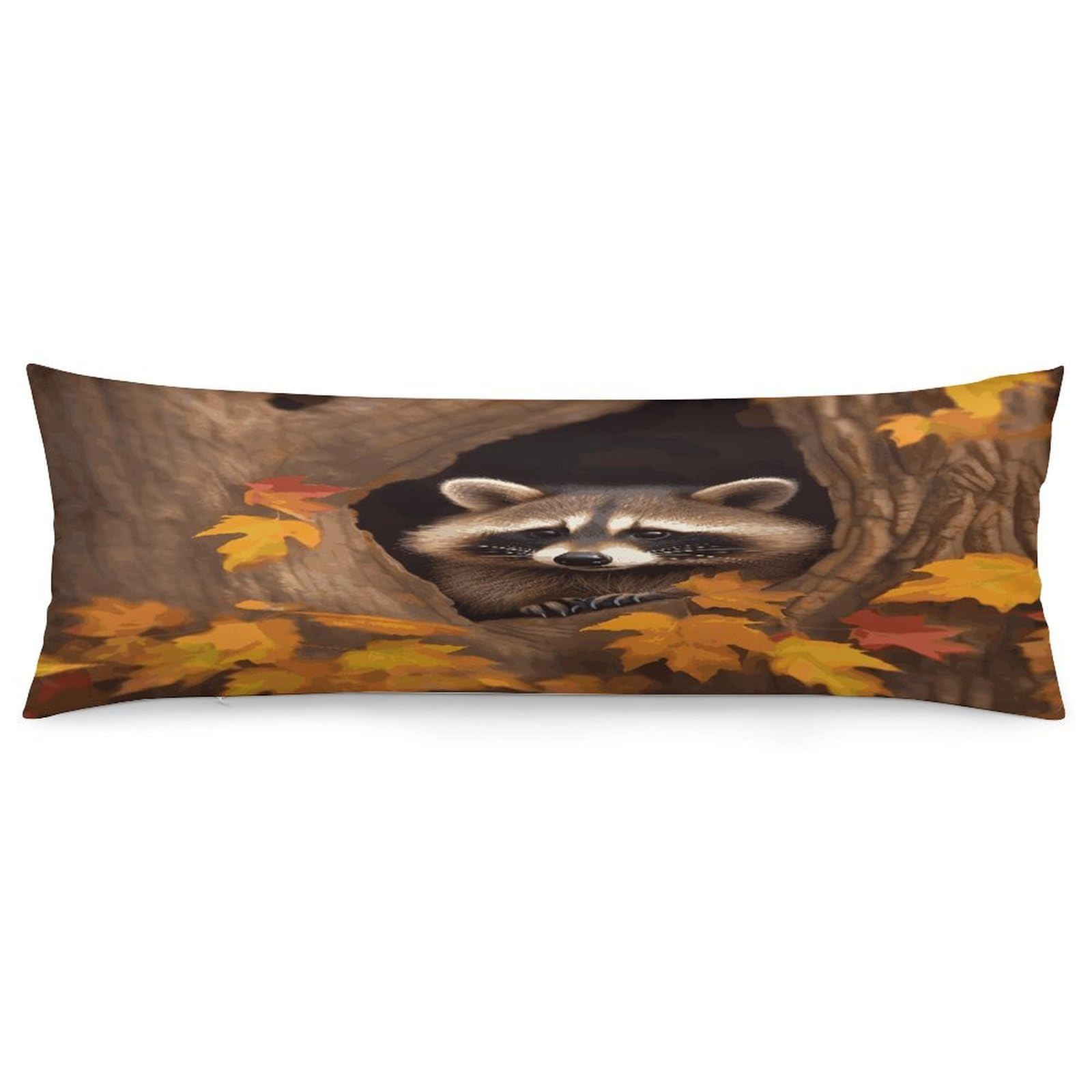 Raccoon in The Fall Tree Hole Pillowcase Decorative Long Body Pillow Case Soft Breathable Body Pillow Cover Modern Large Pillowcase Cute Body Pillow Pillowcases for Bedroom Couch 18.9 X 53 Inch