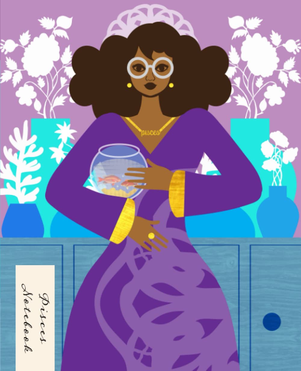 Pisces Notebook: Softcover College Ruled, 120 Pages, 7.5"x9.25", Black Girl Zodiac Journal for Women and Teens