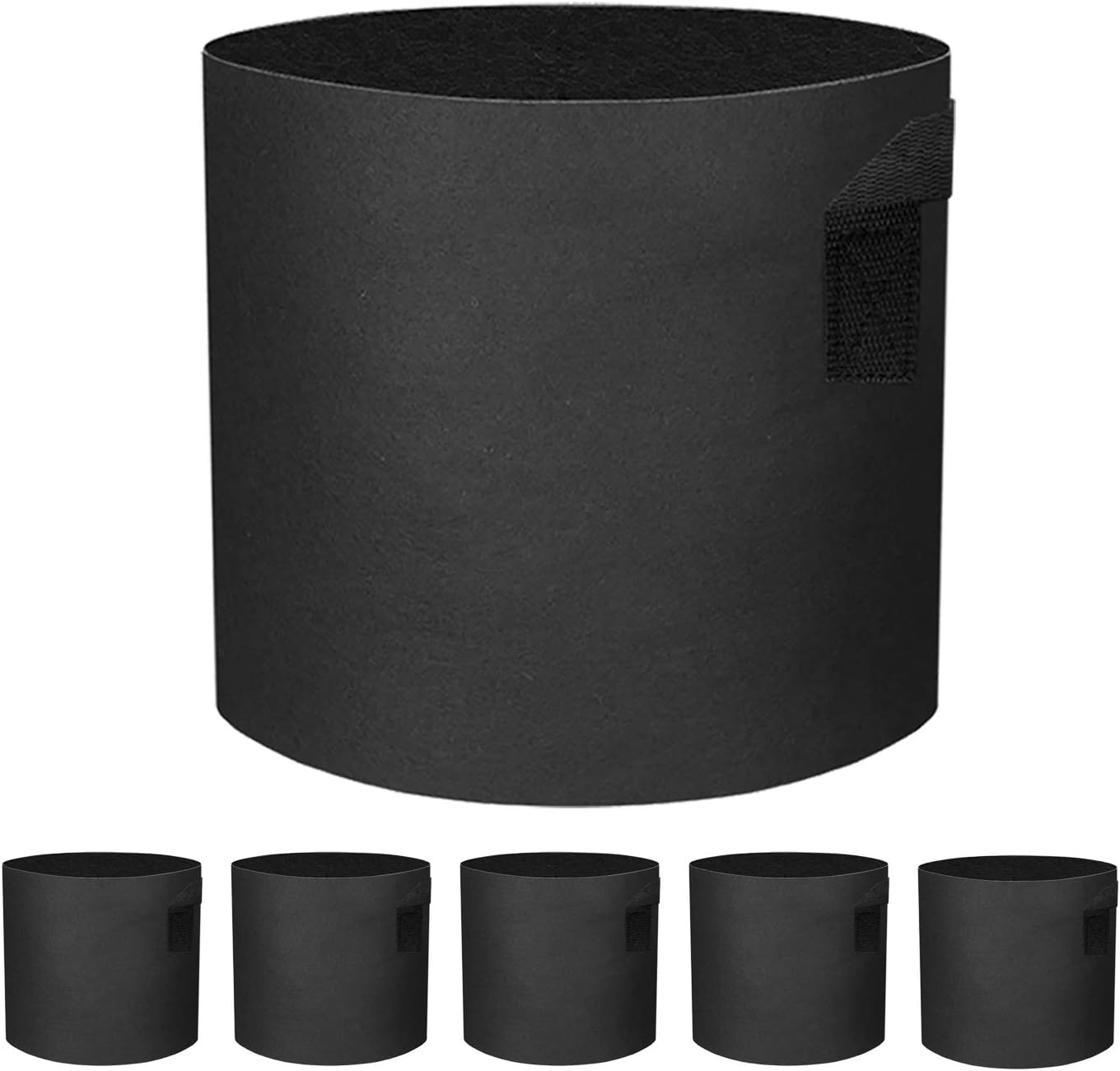 5 Pack 10 Gallon Grow Bags - Black Breathable Fabric Pots Heavy Duty Aeration Fabric Pots Thickened Nonwoven Fabric Pots Plant Grow Bags with Handle