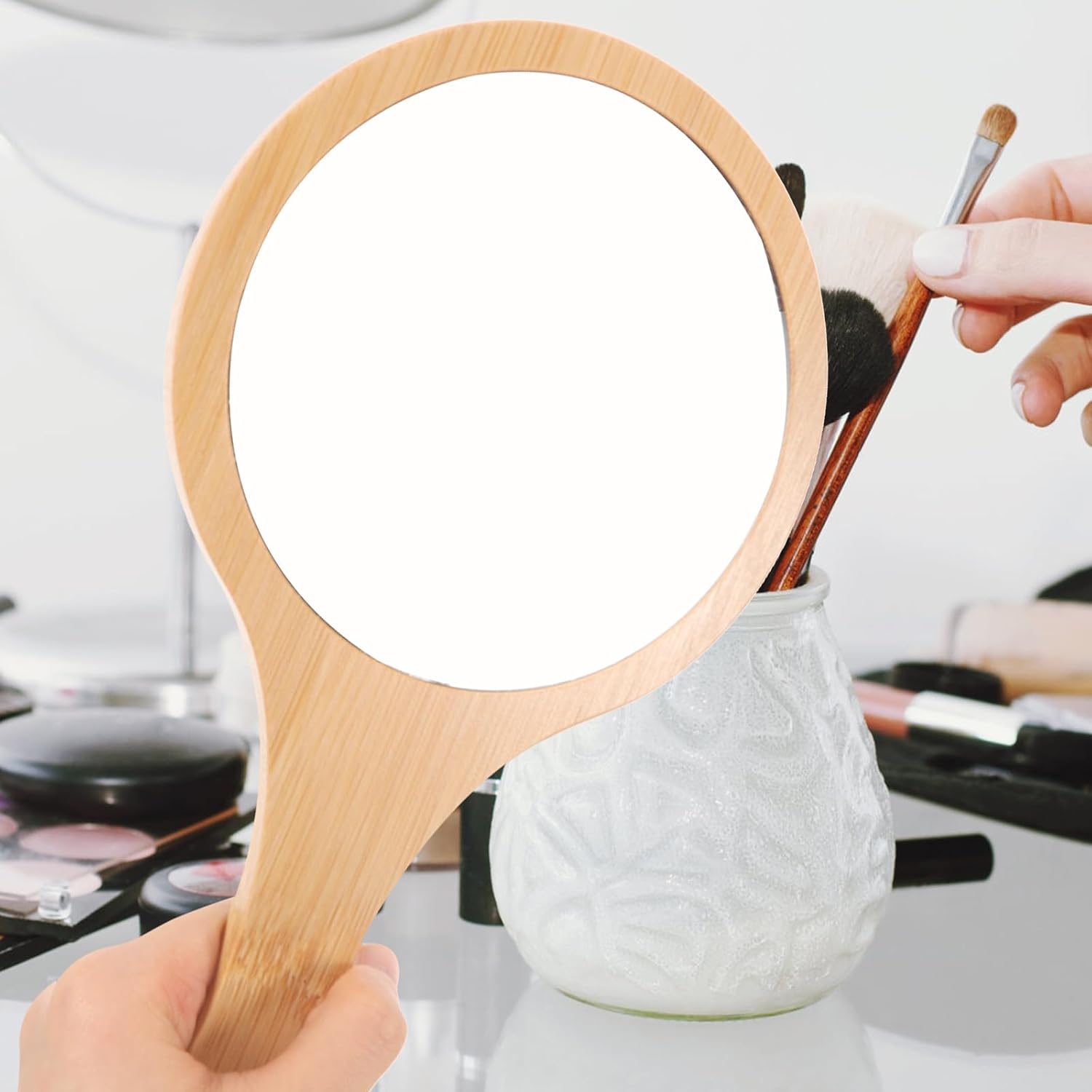 Handheld Vanity Mirror with Handle Medium Size Small Makeup Mirror for Women and Teens with Lacquer Finish