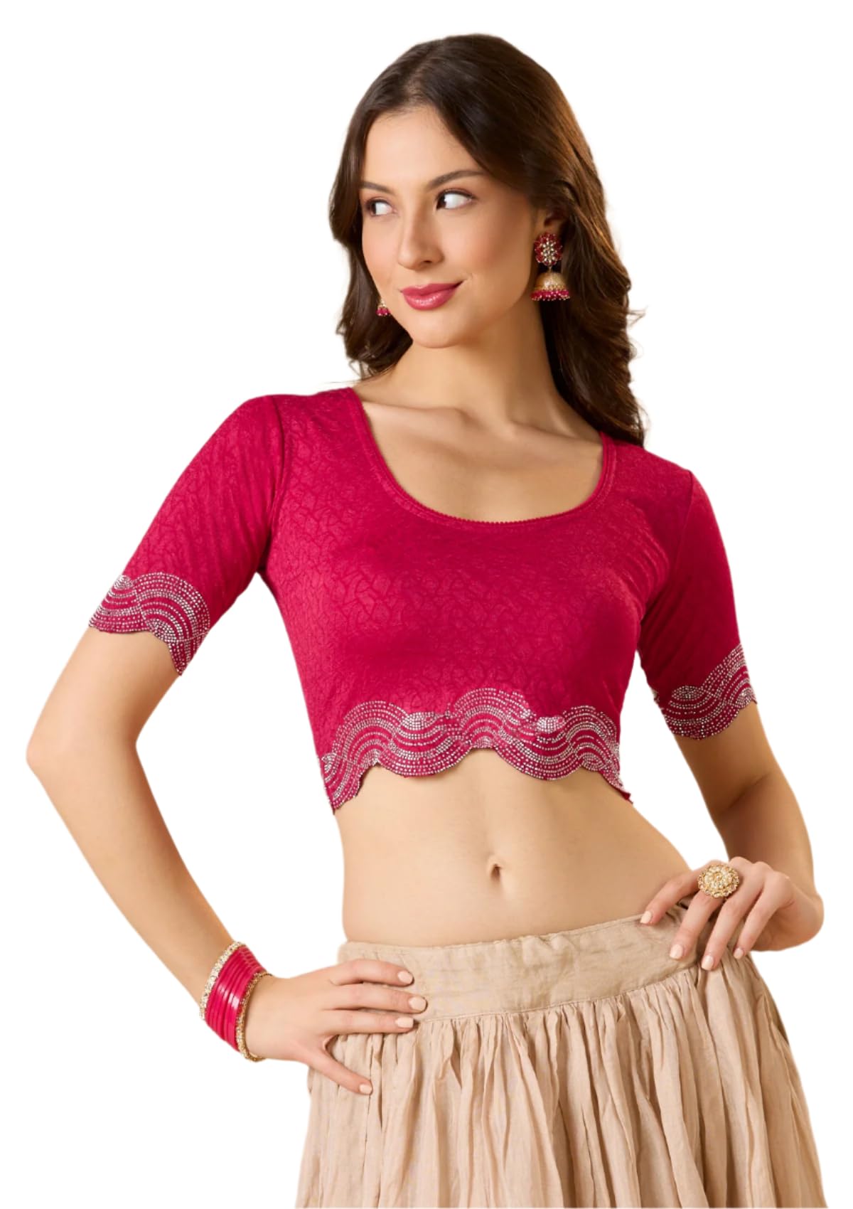 Salwar Studio Lycra Stretchable Readymade Blouse with Embellishment-image-46