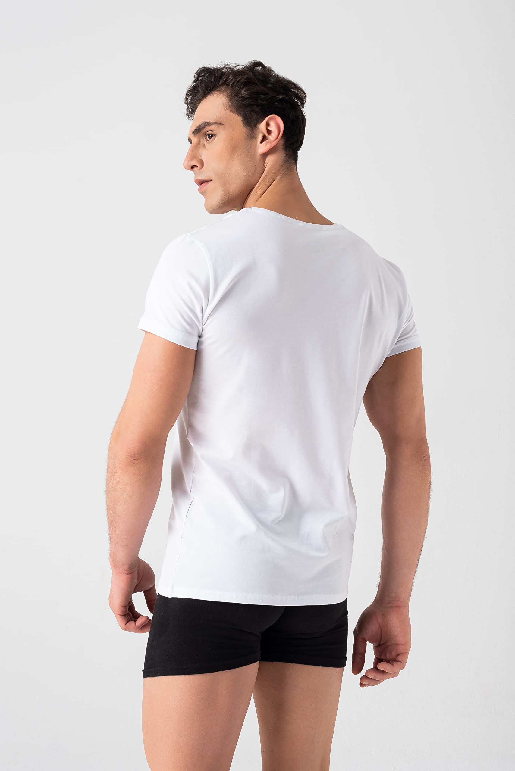 Burnell & Son Maglietta da uomo, confezione da 3 pezzi, con scollo a V, da uomo, elasticizzata, a maniche corte, in cotone, basic slim fit