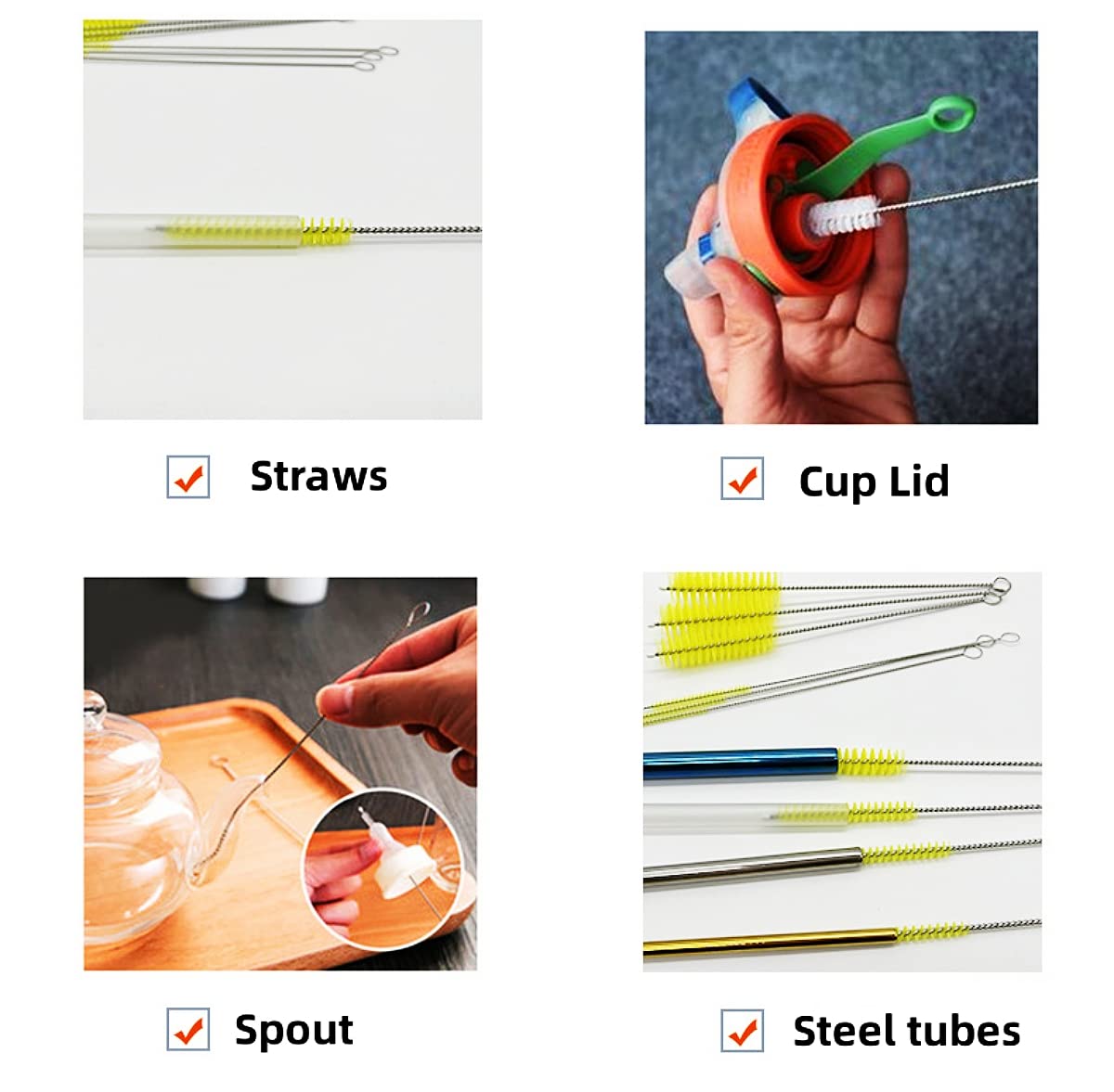 10 PCS Cleaning Bottle Brush Set Szczotki, Szczotki do czyszczenia rur, Nylon Szczotki do butelek, Szczotka do czyszczenia rur Rnsayo, Czajnik, Słomki