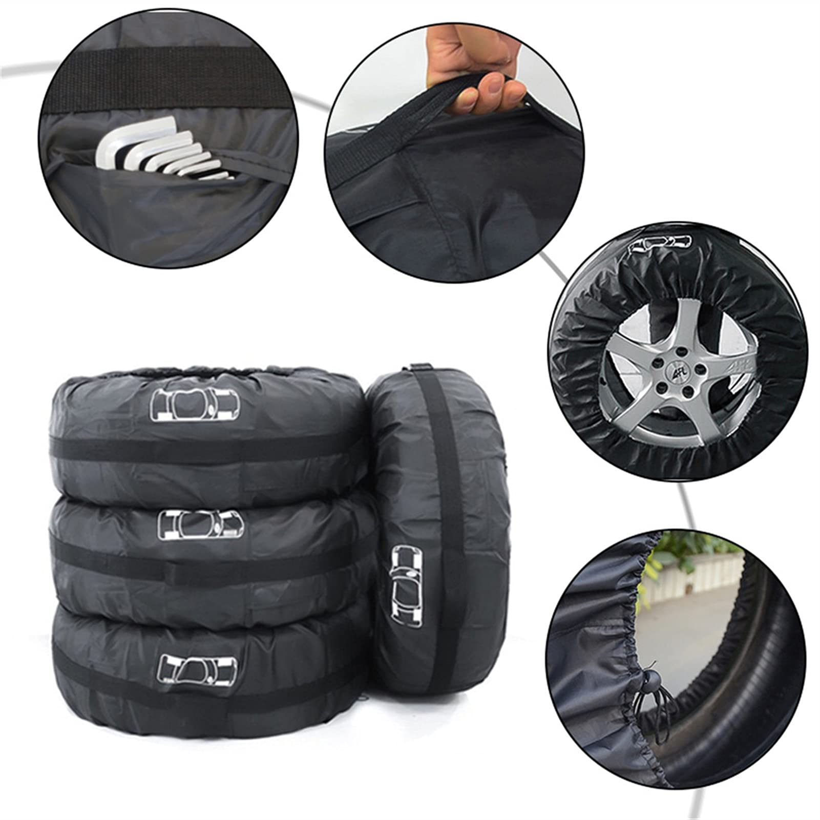 Borsa per Pneumatici 4pcs impermeabile rotella sacchetto protezione solare protezione del pneumatico Protezione tote con manico corda elastica per il coperchio del pneumatico da 65-80 cm Diametro ( Co