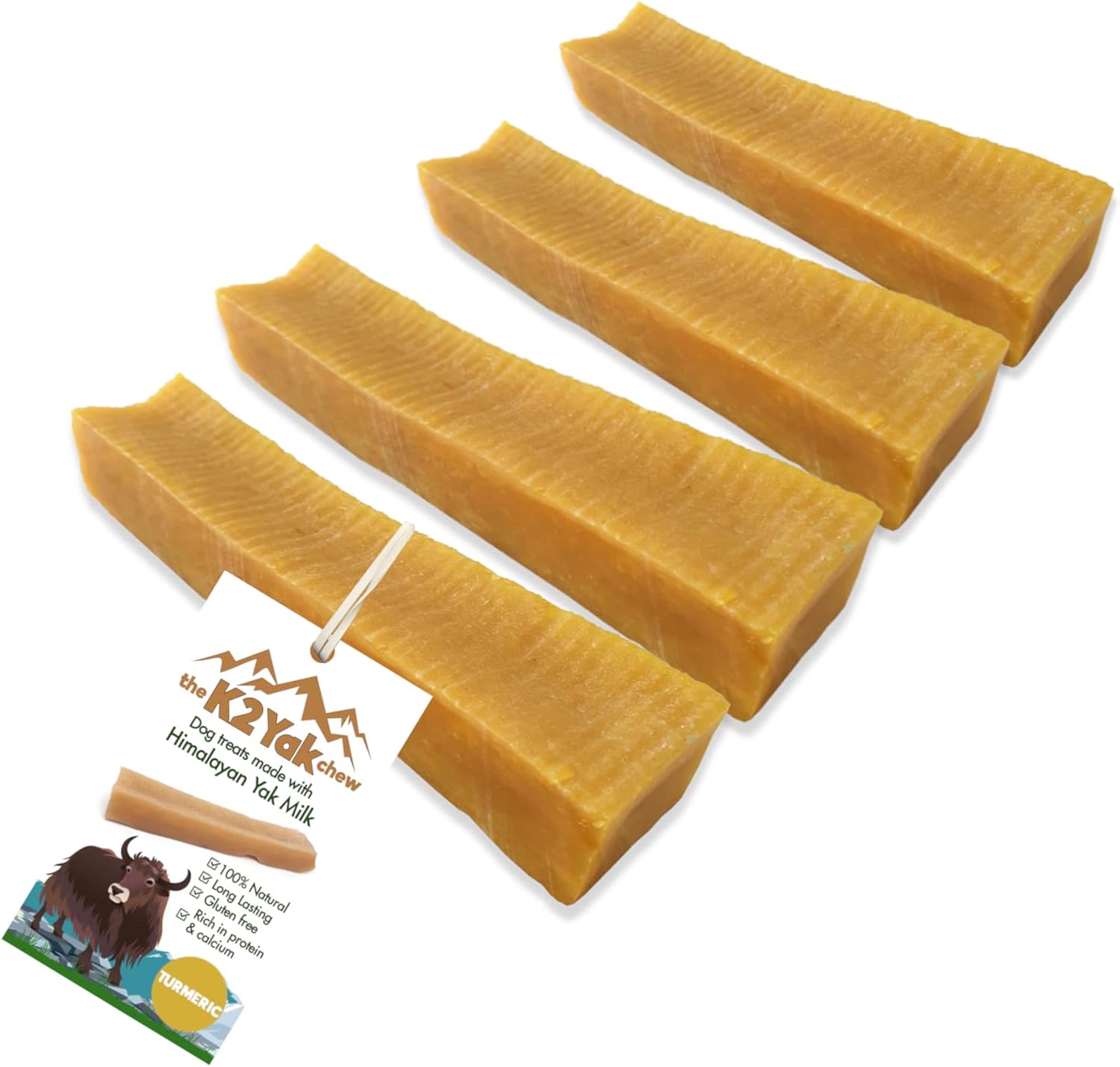 K2 Yak Chews 100% Natural Long Lasting Dog Treats Turmeric Flavour Medium Chew 70-80g Pack of 4, 75 g (Pack of 4)