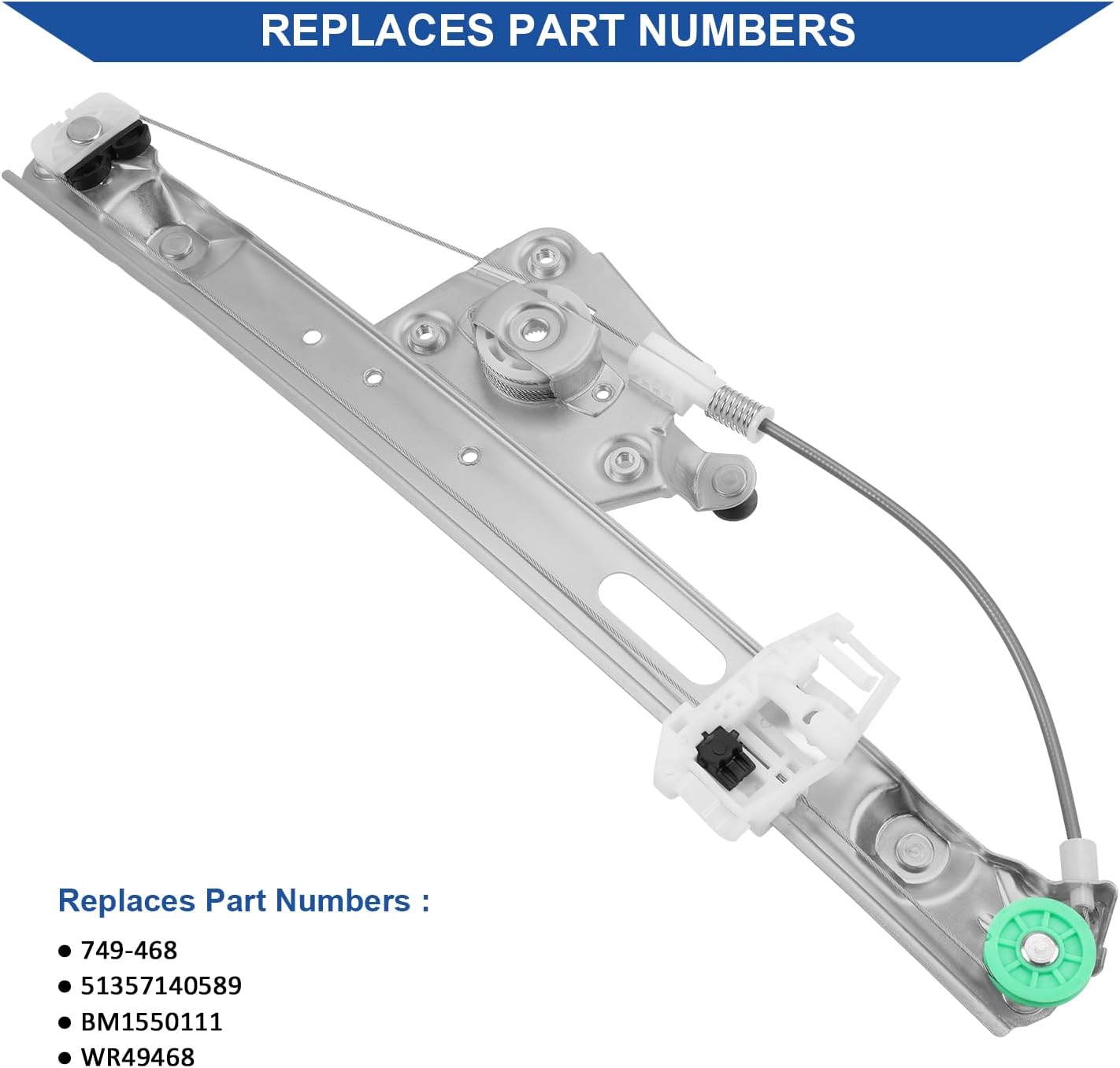 Obaee 749-468 Rear Left Driver Side Power Window Regulator Without Motor Compatible with 2006-2012 BMW E90 E91 323i 325i 328i 330i 335i M3, Replace OE 51357140589, BM1550111