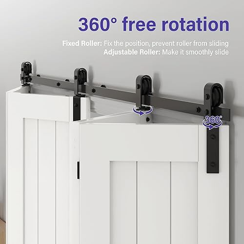 Miniatura 4 de ZEKOO Kit de riel de 40 pulgadas para puerta corrediza de granero plegable, montaje lateral y rodillo de montaje superior, suave y silencioso, fácil