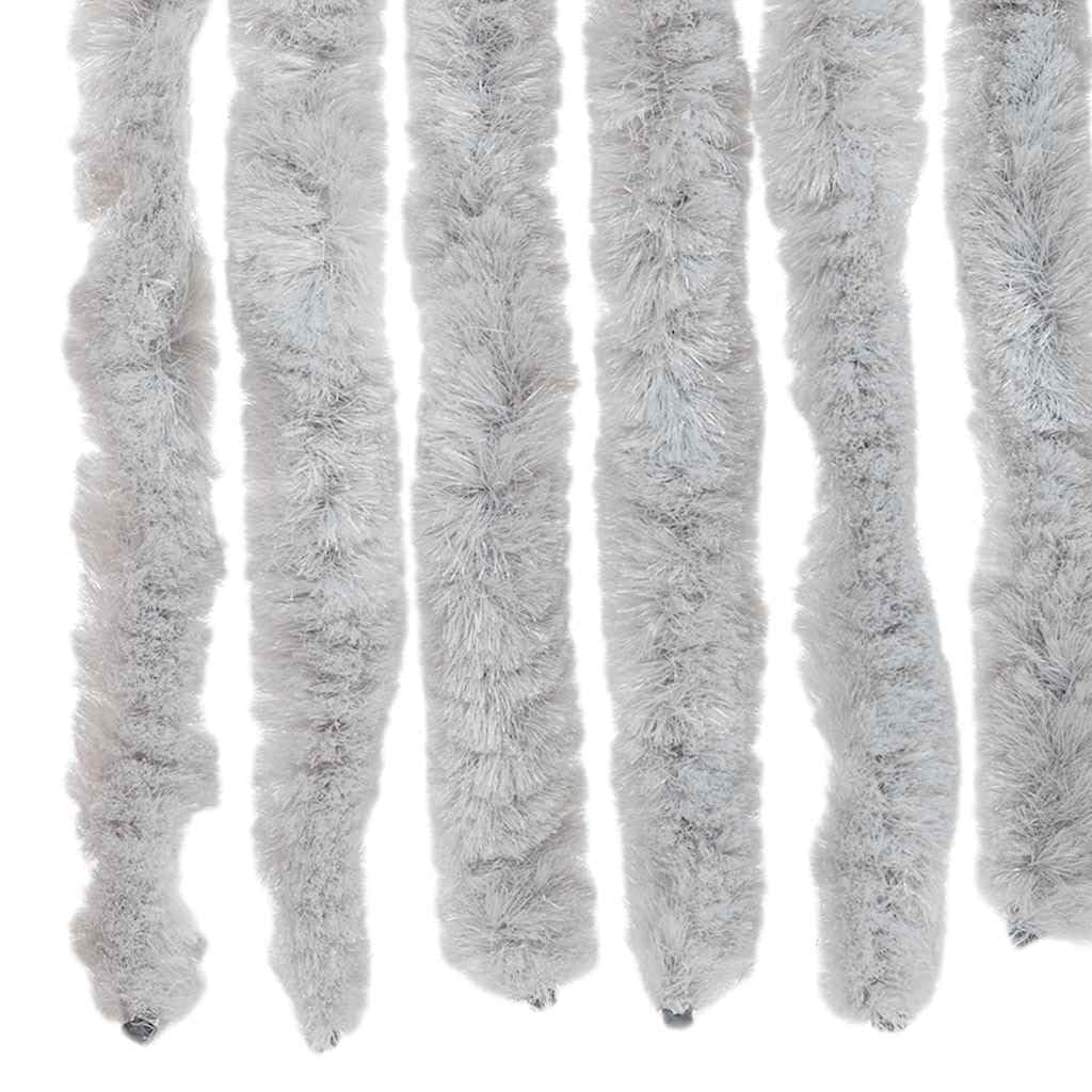 Rideau anti-mouches gris chenille 56 x 185 cm avec crochets, silencieux, amovible, pour porte de balcon, porte de terrasse, caravane, moustiquaire, lavable, sans perçage