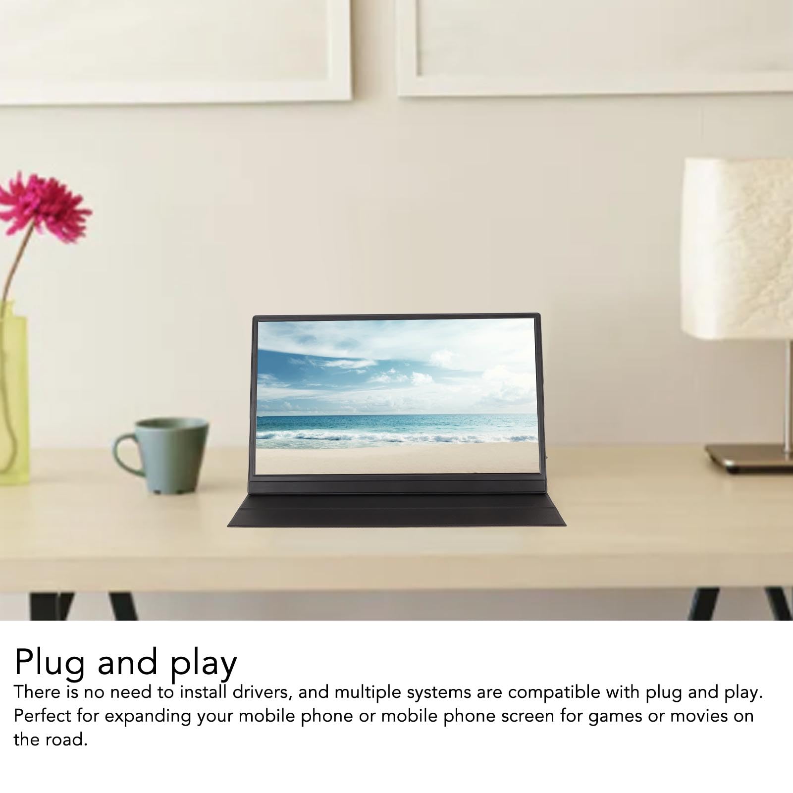 Annadue Tragbarer, 15,6 Zoll HD IPS Laptop Bildschirmverlängerung mit Schutzhülle, Gaming mit Dual Lautsprecher fürSeries X S für PS5 für Switch (EU-Stecker)