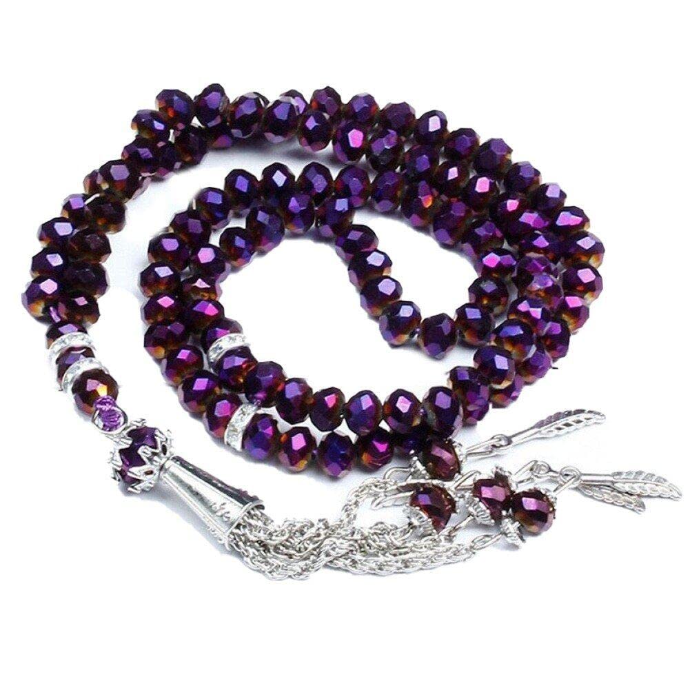 Sanfly Purple Muslim Prayer Rosary Beads Islam Prayer Dhikr Misbaha Tasbih Beads Necklace Islamic Eid Ramadan Gift