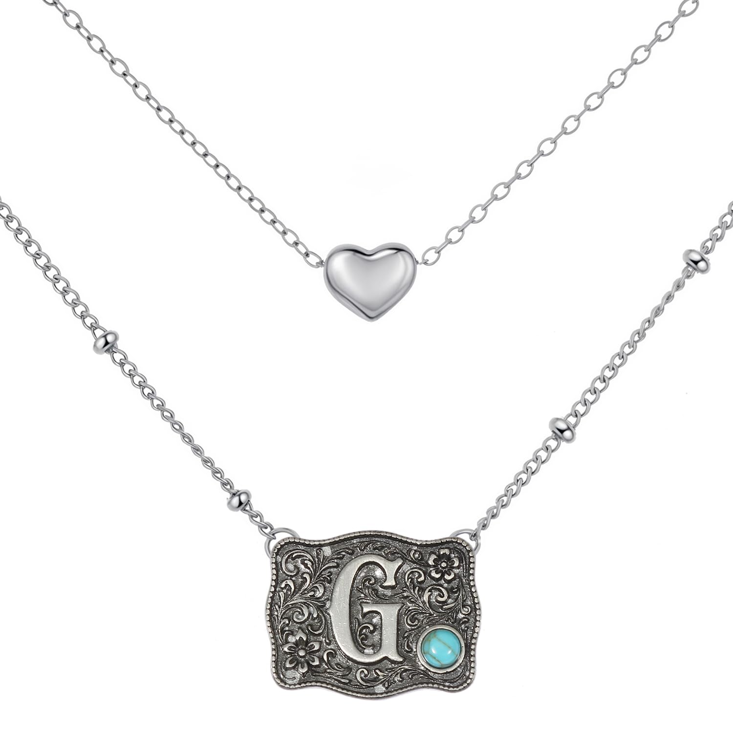 Belt Buckle Bracelet Initial Letter A-Z Bracelets Western Cow Tag Bracelet Belt Buckle Necklace Western Style Initial Letter Pendant Necklace