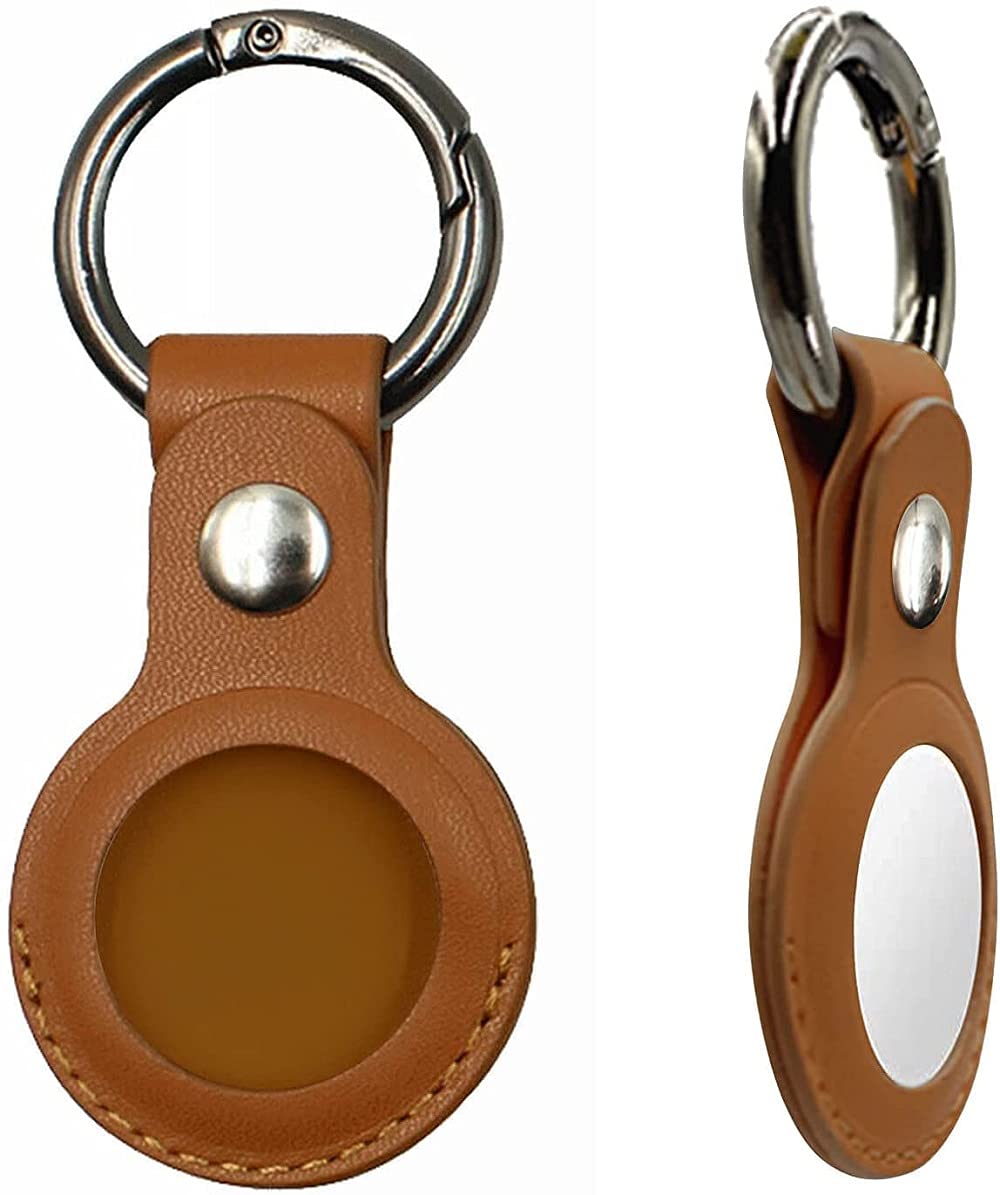 YoYoTech Leather airtag case, airtag keychain, cover designed for AirTag (2021) Tracker, Finder, Locator, Anti Lost Item, Dog Cat Pet Anti Lost, Holder, Collar, accessories with Keyring (Brown)