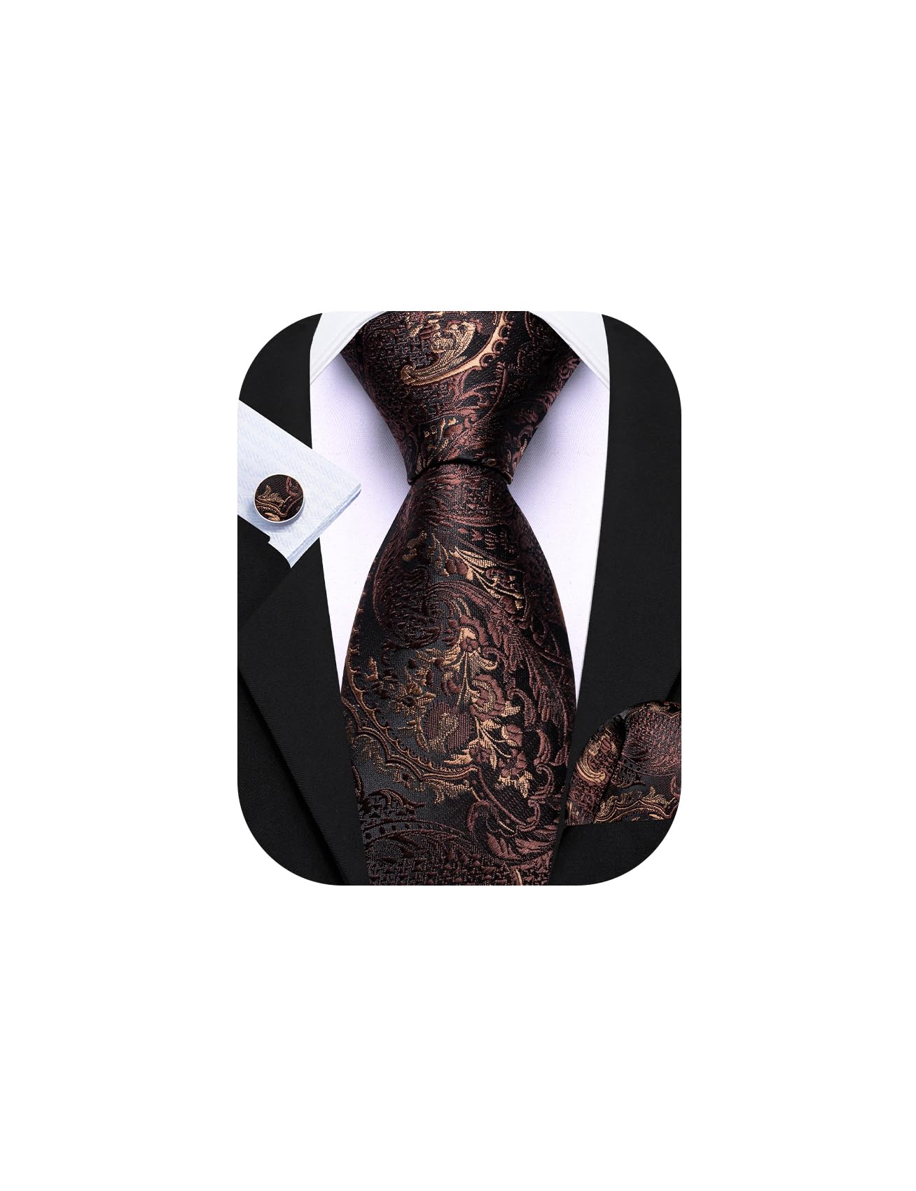 Barry.Wang Men Tie Sets Paisley Silk Necktie Pocket Square Cufflinks