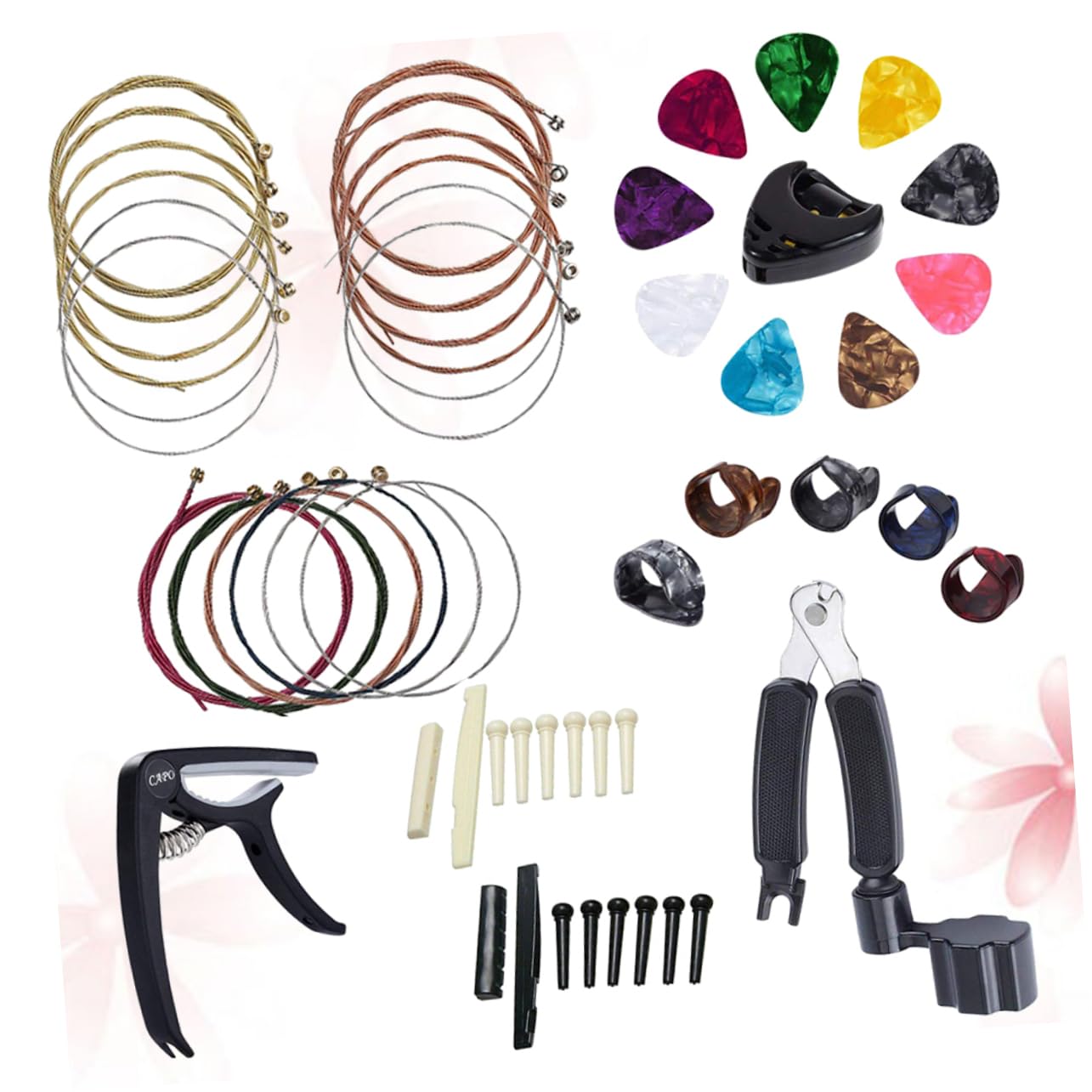 VICASKY 3piezas Herramientas Para Guitarra Capo Plectros y Cambiador De Cuerdas Incluye Kit De Puente Cejuela y Silla Negro
