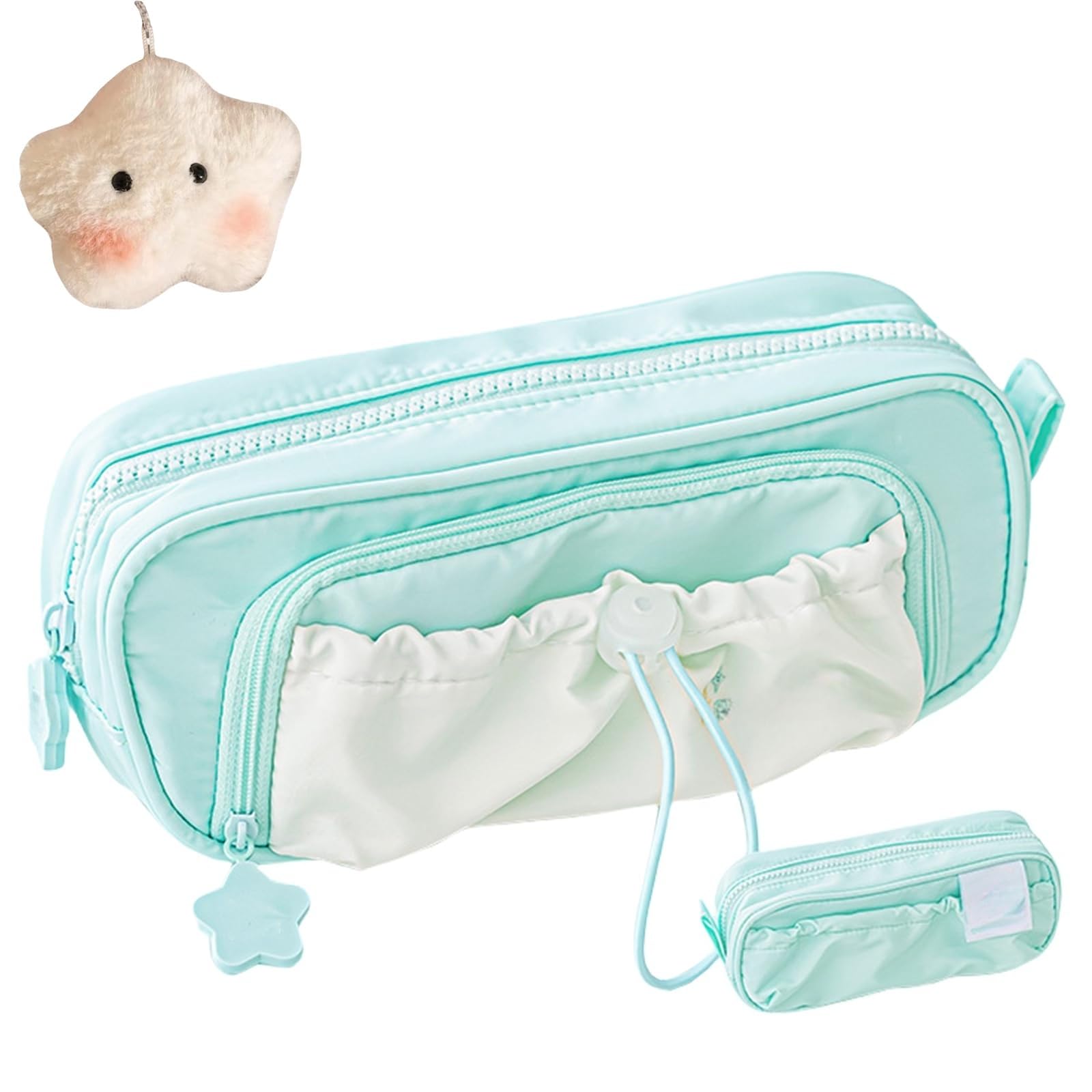 Pencil Case, Cute Kawaii Pencil Pouch,Star Series Large Capacity Drawstring Pencil Cases (Green)