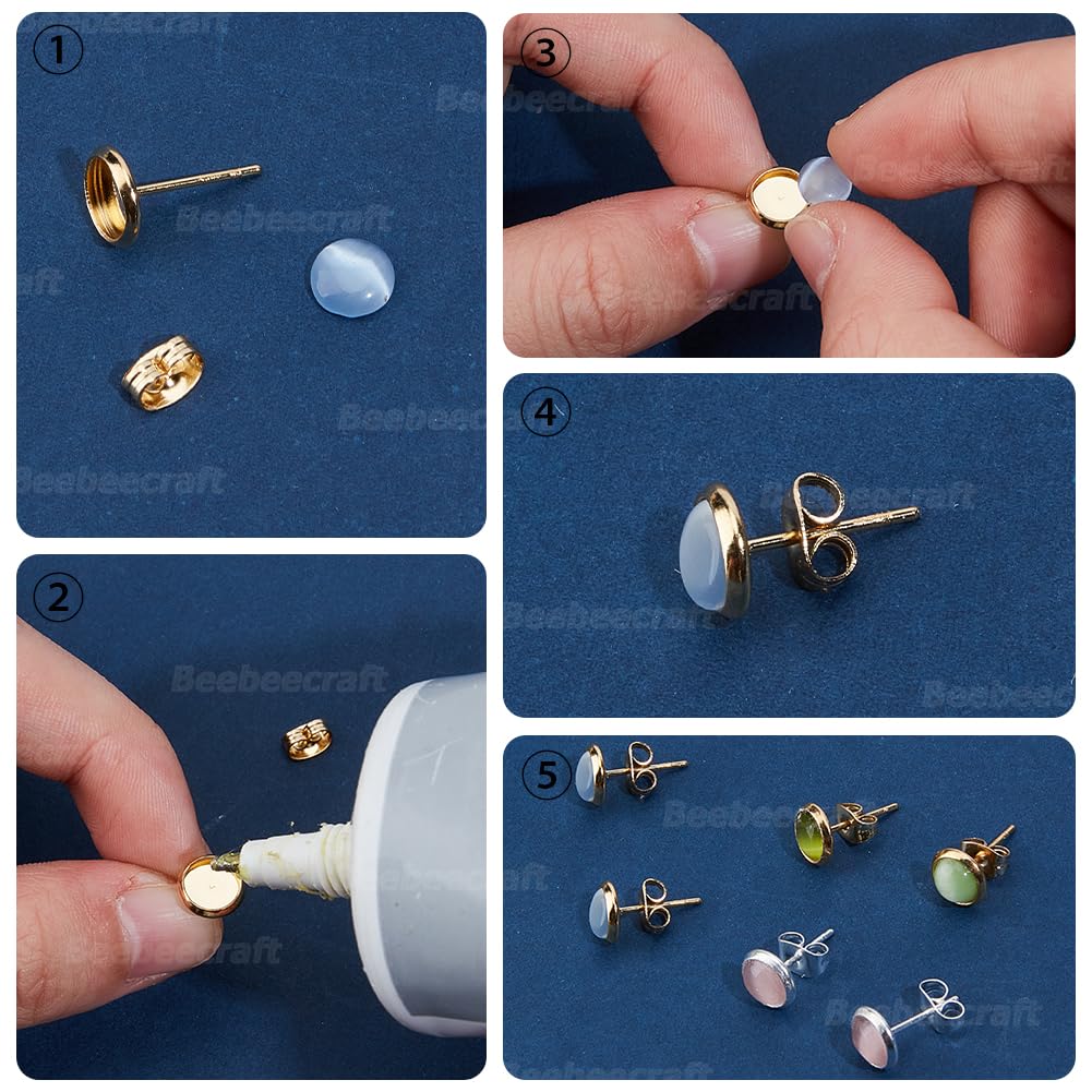 Beebeecraft 1 Scatola 40 Pezzi 2 Dimensioni Mezzo Anello Tondo A Bottone con Passanti Ganci Curvi in Acciaio Inossidabile Placcato Oro Rosa Orecchini A Bottone per Donne Gioielli Fai da Te Creazione
