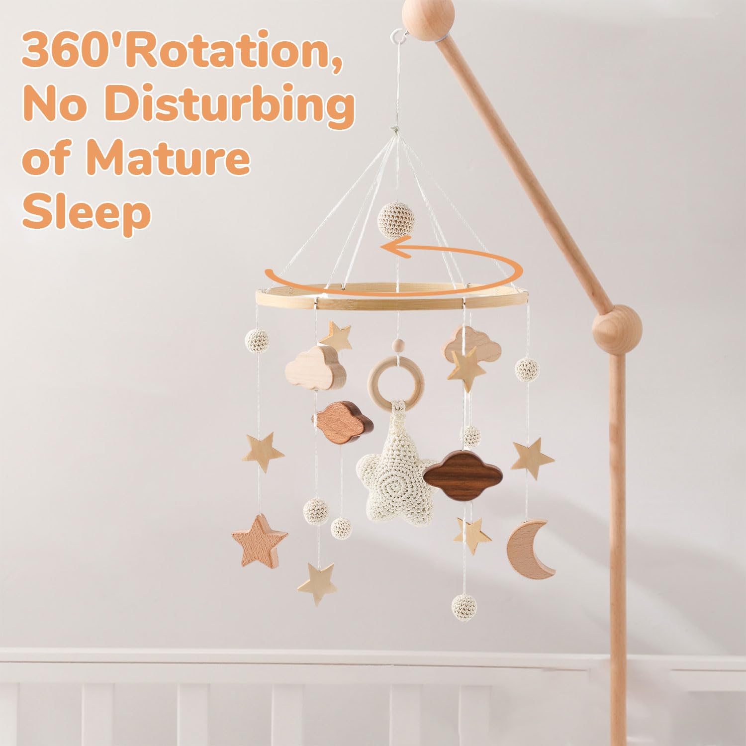 SNOWIE SOFT® Cradle Toys Hanging, Cute Wooden Crib Toys for New Born Baby with Assorted Wooden Charms Crib Mobile Toy Baby Soothing Toy Babies Cribs Ornament Babies Rustic Nursery Room Decor 3