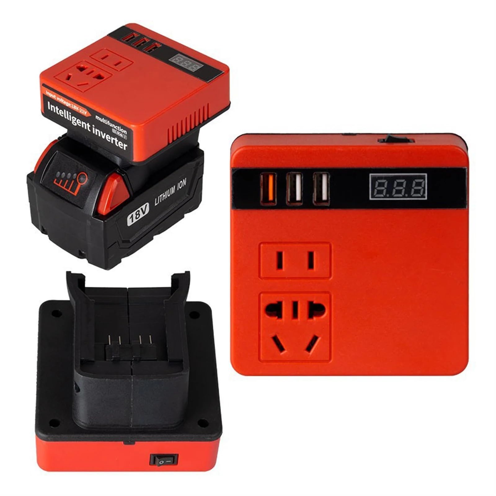 inversor de corriente, Inversor de batería de litio de 120 W, banco de energía de 18 V, 21 V a CA, transformador inteligente multifunción for el hogar, inversor for trabajo al aire libre para viajes d