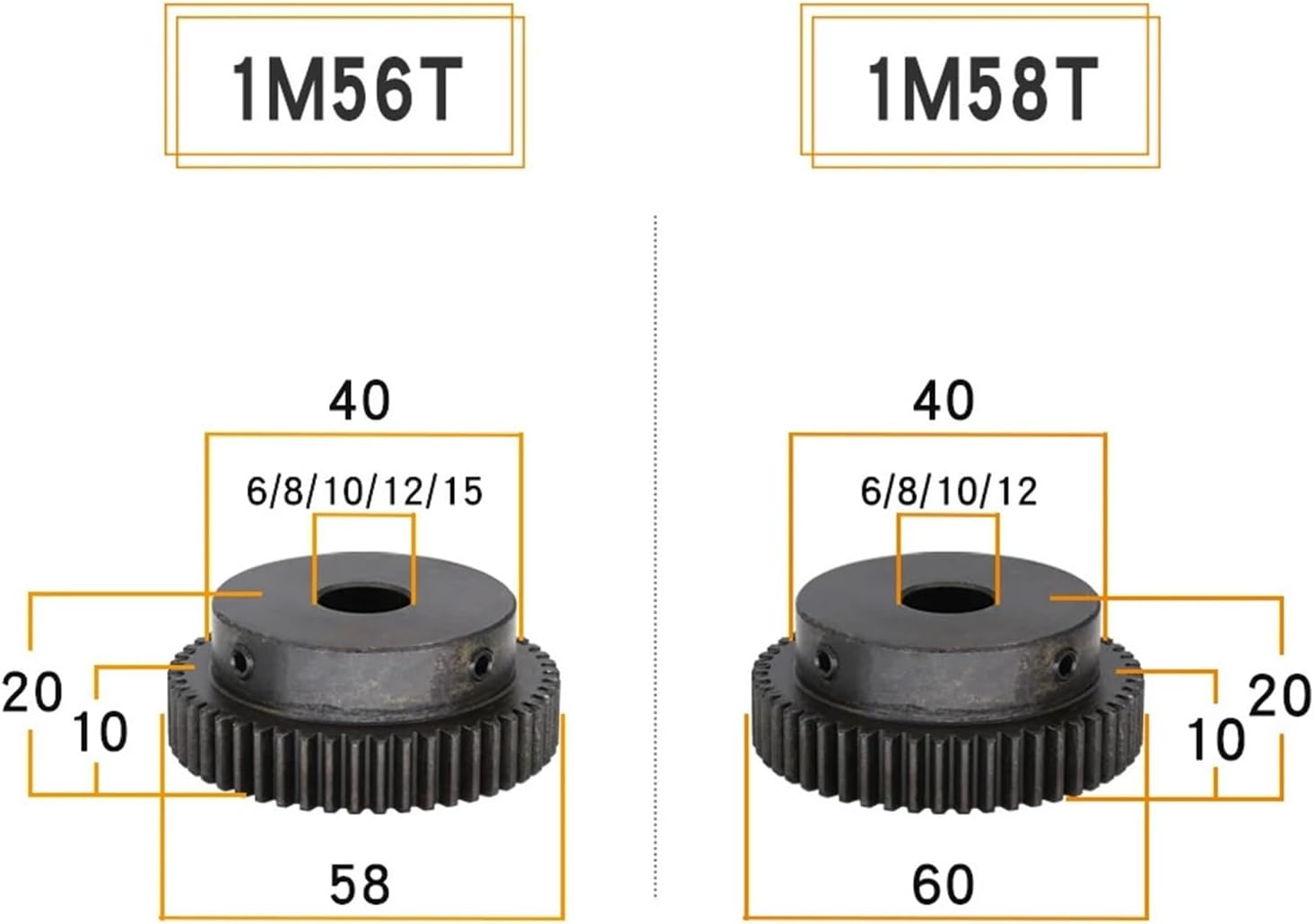 Pinion Gear 1M-50T/52T/54T/55T/56T/58T SC45#Carbon Steel Bore 6/8/10/12/15 Mm 1Pcs(12 mm,54 Teeth)