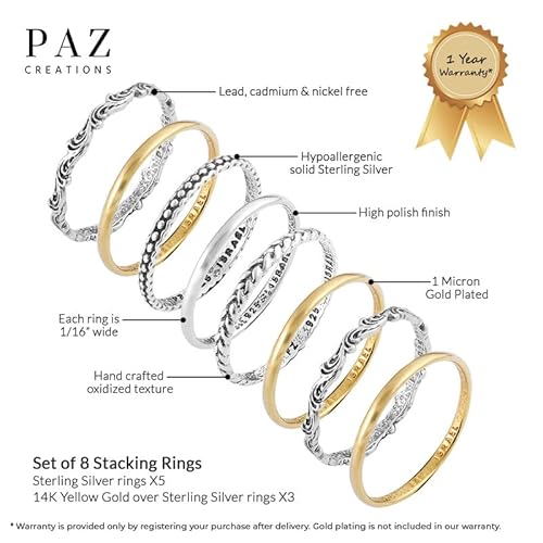 Pz Paz Creations 925 Sterling Silver 8 Pcs Bohemian Stacking Rings Set For Women (6) #TOP2