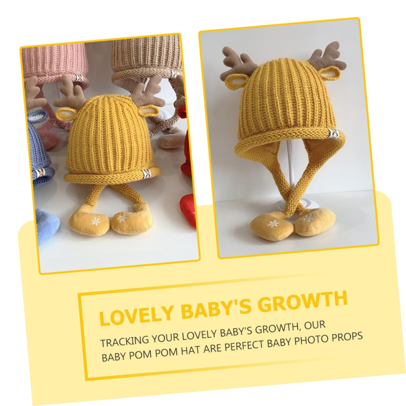 PACKOVE Sombrero Tejido Gorro Tejido Bebe Gorro De Navidad para Niños Sombrero De Navidad para Niños De Astas De Reno De Alce Novedoso De Punto Yellow Acrílico