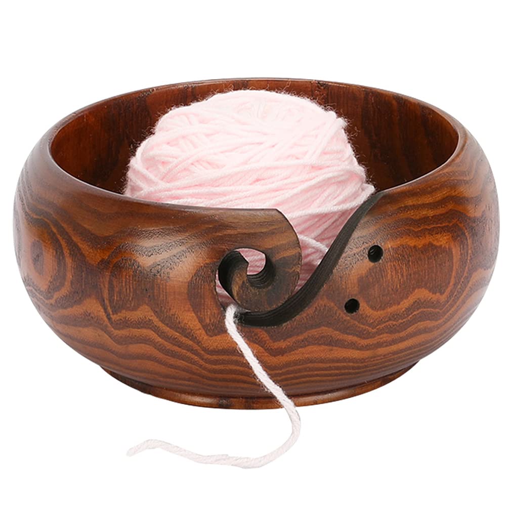  Little World Yarn Bowl - Wooden Yarn Bowls for Crocheting with  Holes, Preventing Slipping and Tangles, Handmade Craft Knitting Bowl  Mothers Day Gift for Knitting Lovers (Chestnut)