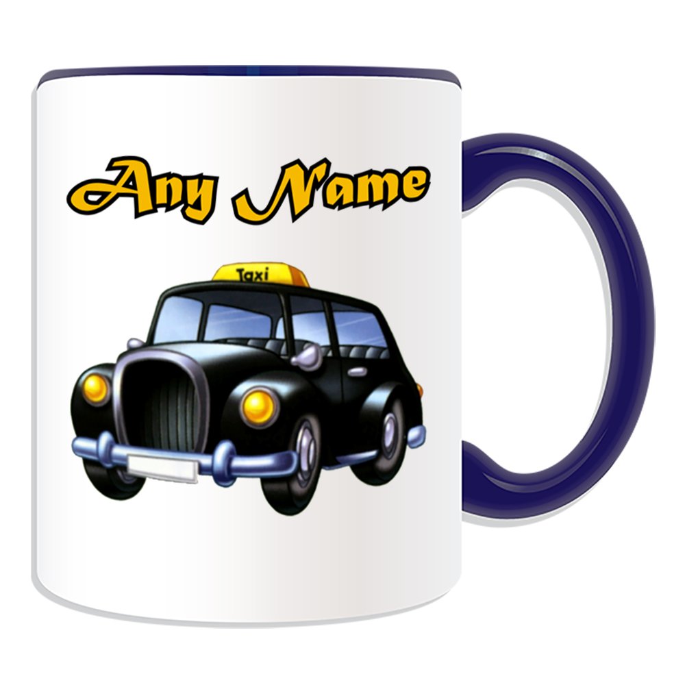 Unigift Blue Personalised Gift - Black Cab Mug (Transport Design Theme, Colour Options) - Any Name / Message On Your Unique - London Taxi Hackney Carriage Hack Vehicle Automobile Remise Driver Taxicab Public Hire