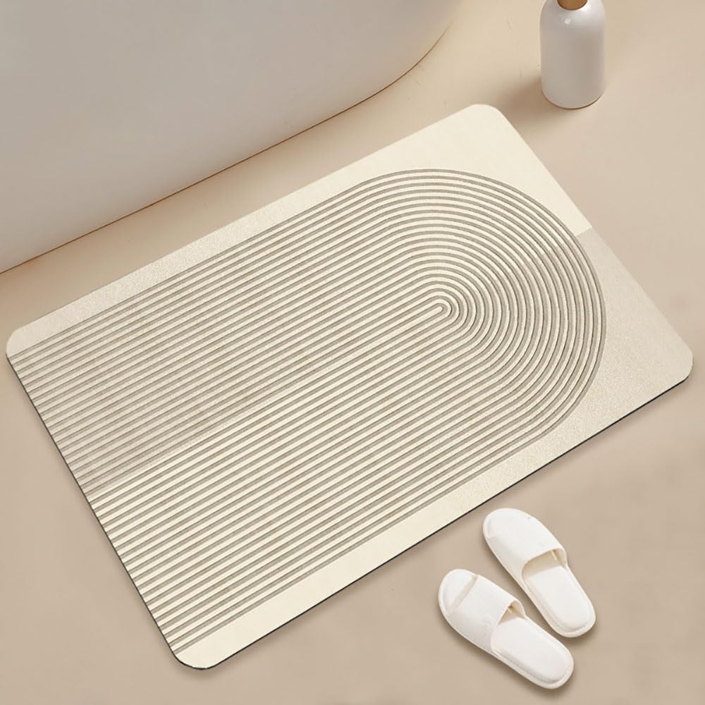 Alfombra de Diatomita Baño, Moderno Estilo Alfombrilla de Baño Antideslizantes, Lavables Súper Absorbente Alfombra para Bañera, Ducha (Beige 3,50x80cm)