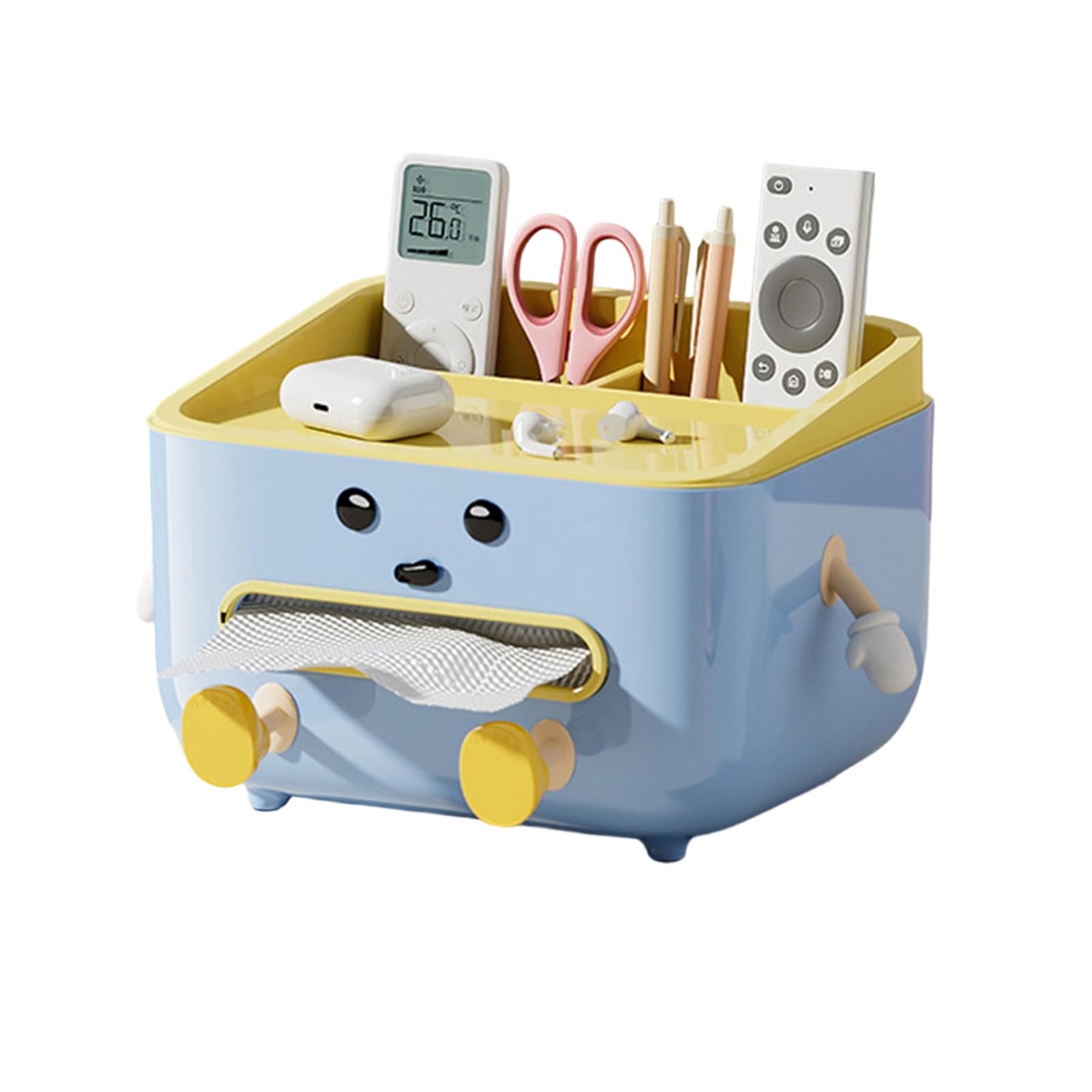 Glifora Cute Tissue Box Cover - Tissue Box Holder with Legs and Phone Holder, Multifunctional Tissue Dispenser with Compartments for Home Desktop Organisation